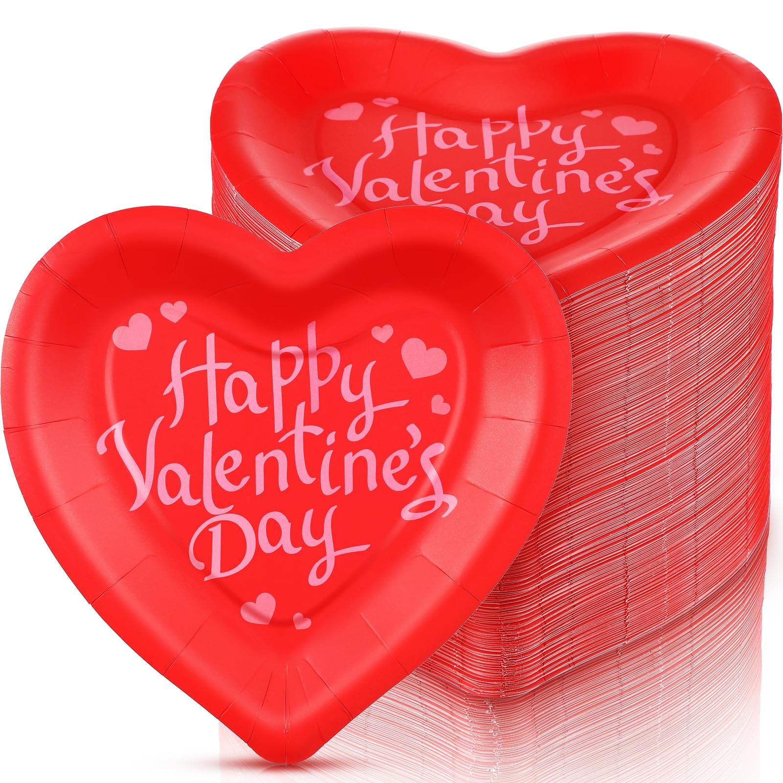Remerry 100 Pcs Valentine'S Day Paper Plates Red Heart Shape Party Plates Valentine'S Day Party Supplies Disposable Heart Paper