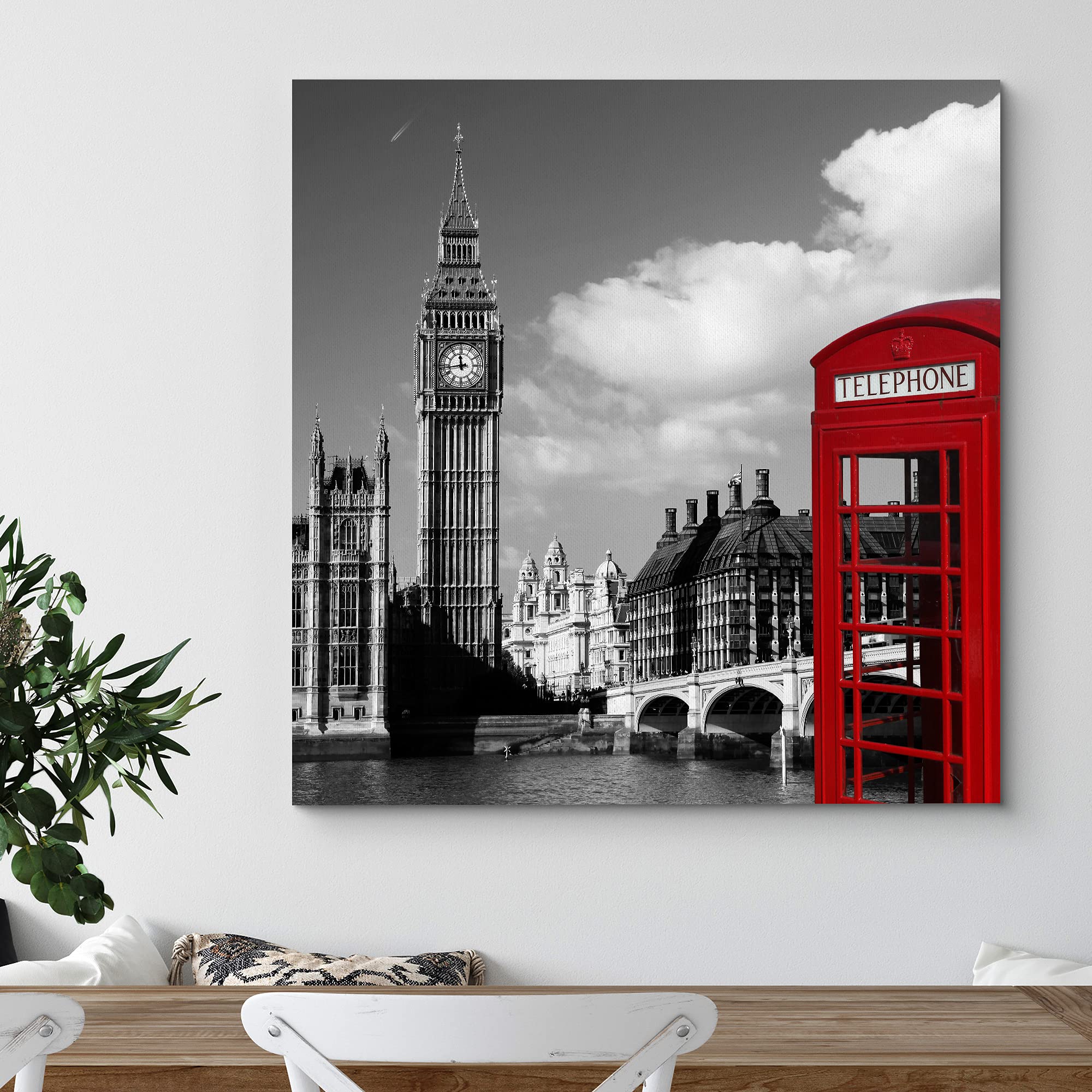Wall26 Canvas Print Wall Art Pop Of Color Telephone & Big Ben Architecture & Maps Cities Photography Realism Chic Scenic Relax/C