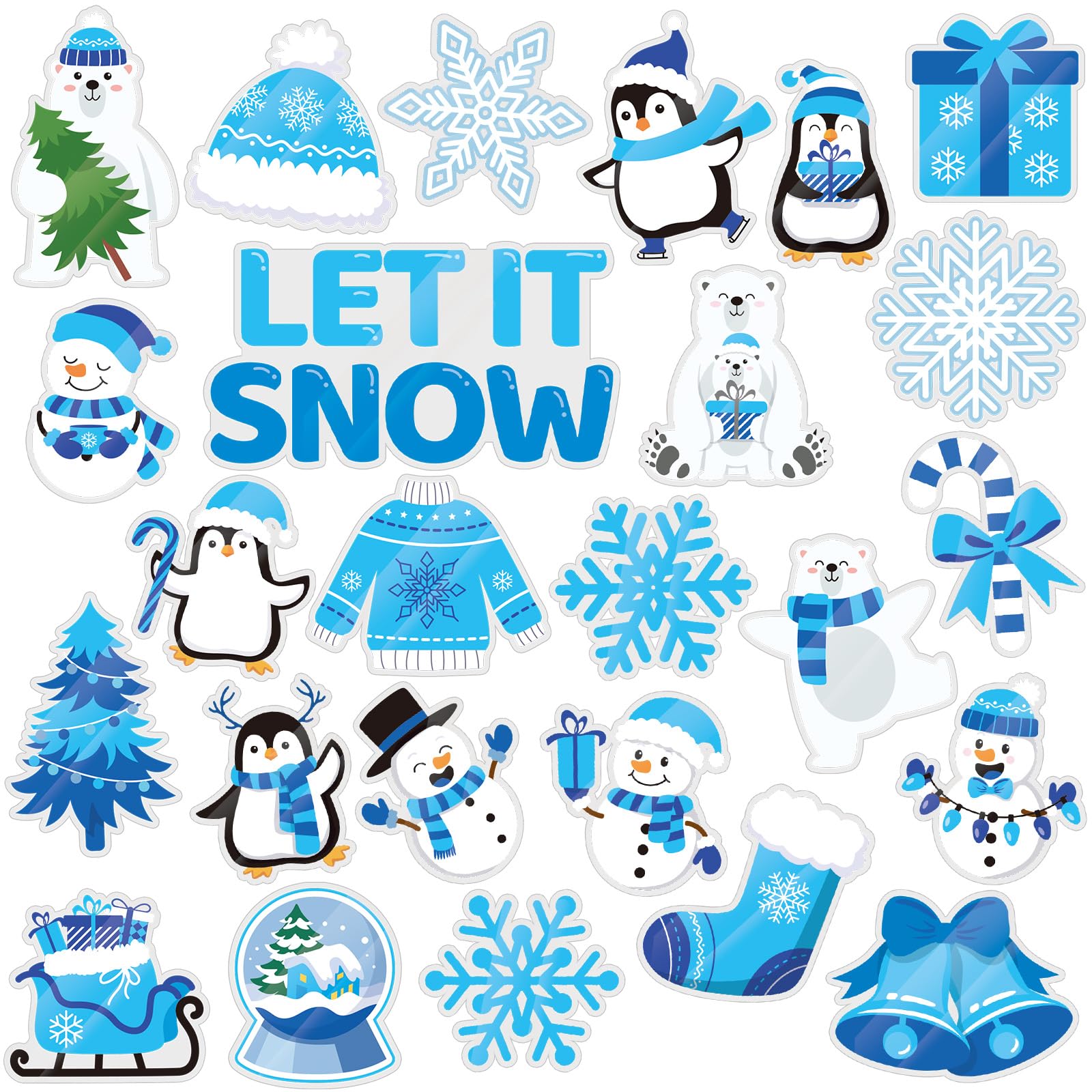 MARFOREVER 50 PCS Winter Gel Window Clings, Reusable Snowman Penguin Snowflake Thick Gel Clings Decals for Christmas Kids Gift T