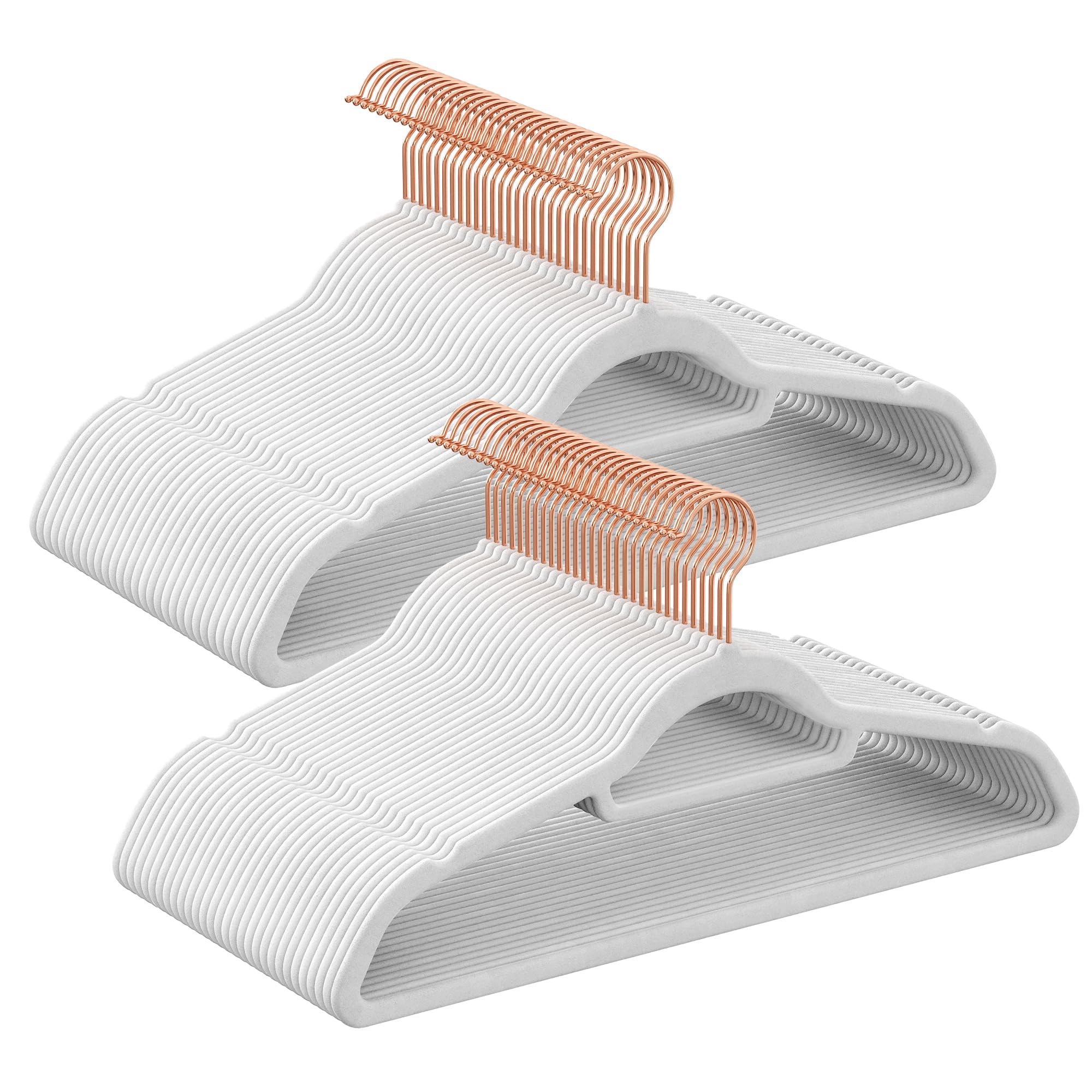 SONGMICS Velvet Hangers, Set of 60 Clothes Hanger with Rose Gold Swivel Hook, Non-Slip, and Space-Saving, 0.2-Inch Thick, 17.1-I