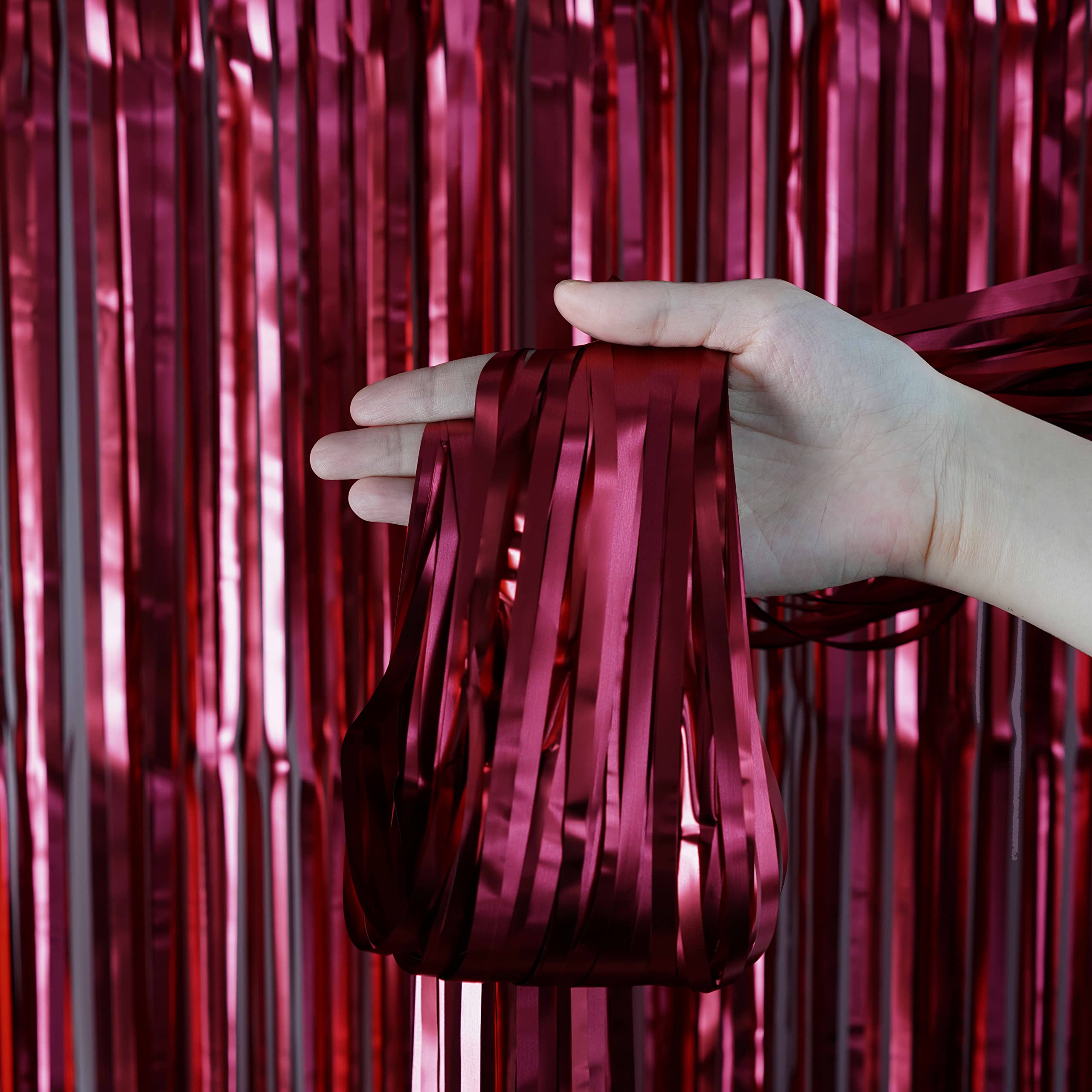 Burgundy Bachelorette Party Tinsel Foil Fringe Curtains For Wedding Anniversary Bridal Shower Happy Birthday Valentines Mothers