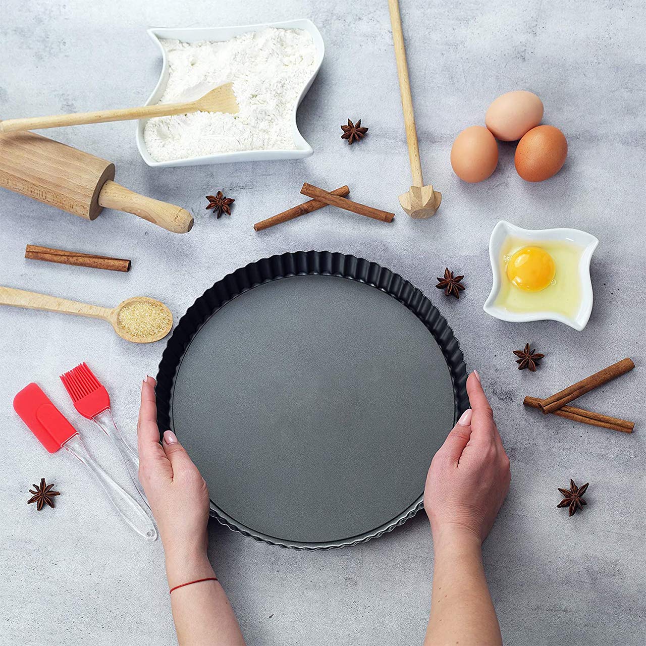Yamteck 11 Inch 9 Inch Round Tart Pans 4 Inch Mini Tart Pans With Removable Bottom. Quiche Pan With Non-Stick Coating, Rugged Ca