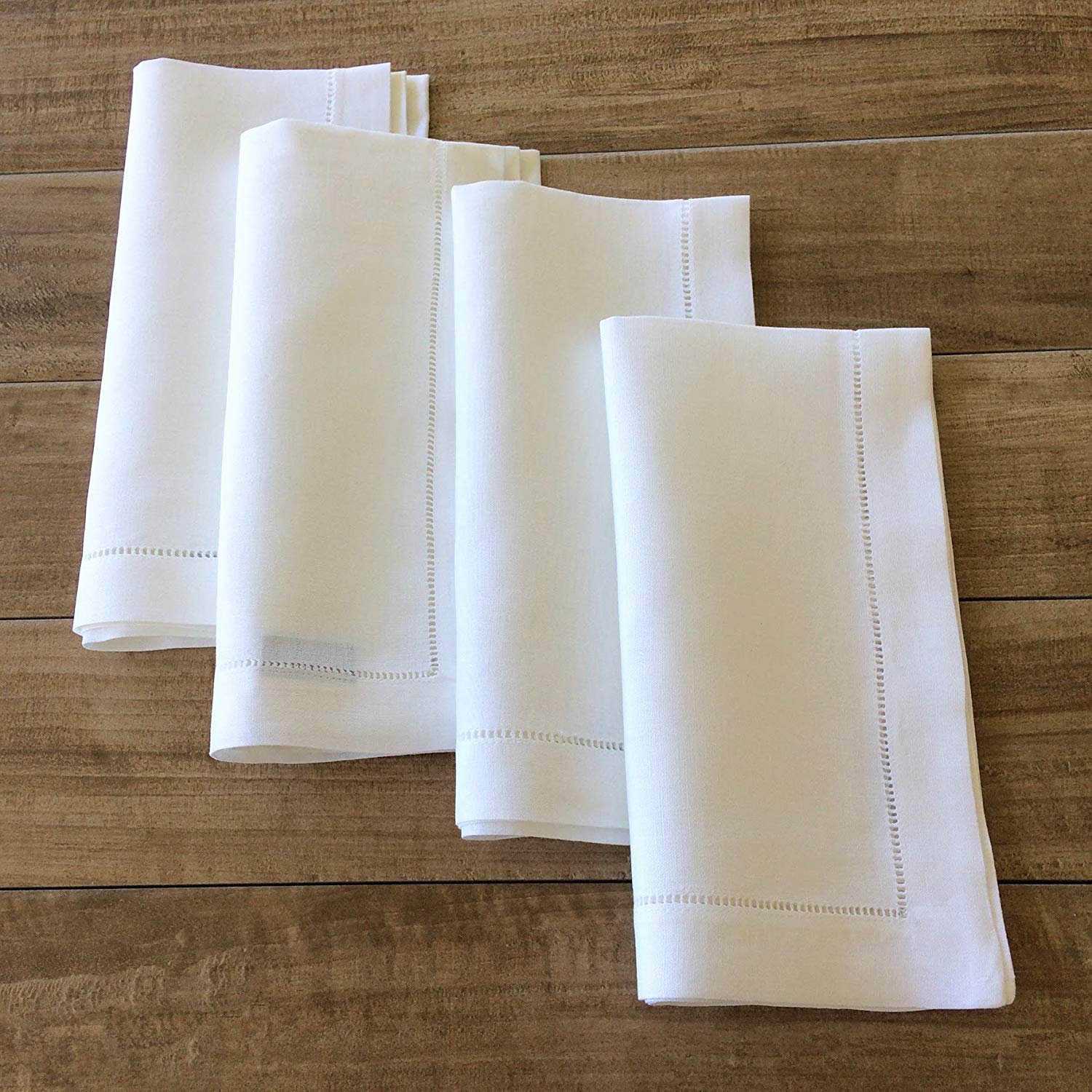 White Linen Hem Stitch Dinner Napkins - Set Of 6 20''X20''-Ladder Hemstitch 100% Linen Cloth Napkins