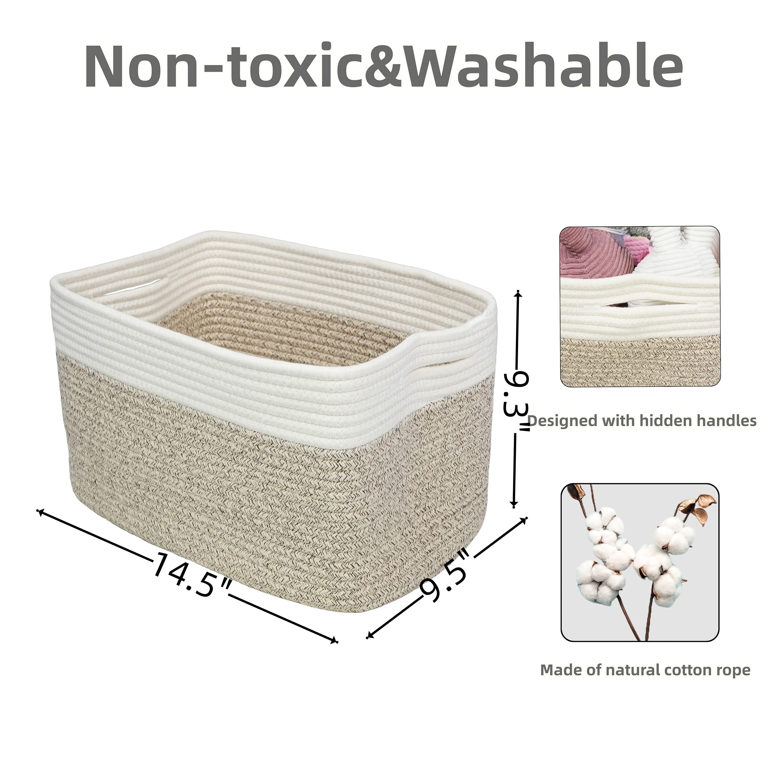 Cotton Rope Storage Basket Bins Woven Basket For Organizing Shelves Rectangle Decorative Baskets For Storage Clothes Toys Books