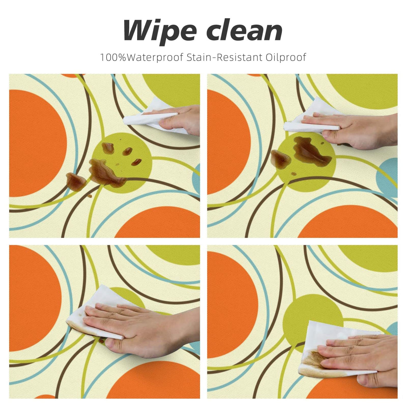 Kuoaicy Retro Abstract Mid Century Round Tablecloth Elastic Fitted Table Cover Washable Elastic Edge Tablecloths For Kitchen Din