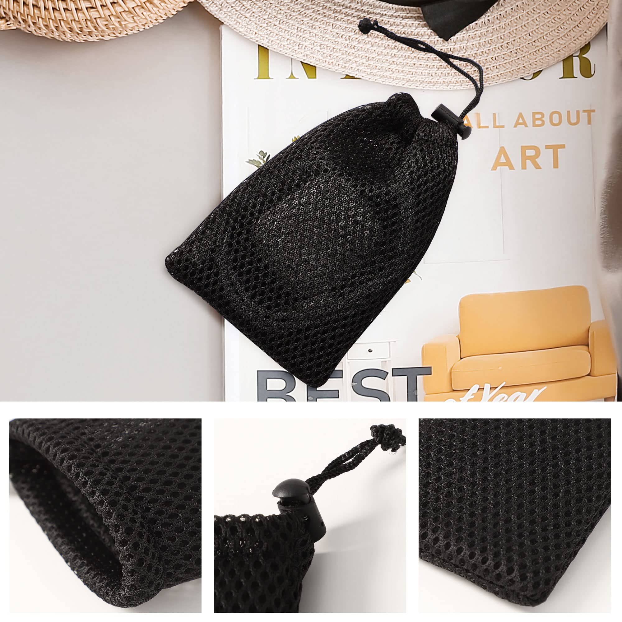 uxcell Nylon Mesh Drawstring Bag  5 x 3.5 Inch Small Storage Pouch String Bags for Mini Stuff MP3 Charger Earphone Key  3pcs Travel Kit Organizer for Lipstick Cosmetic Jewelry  Black