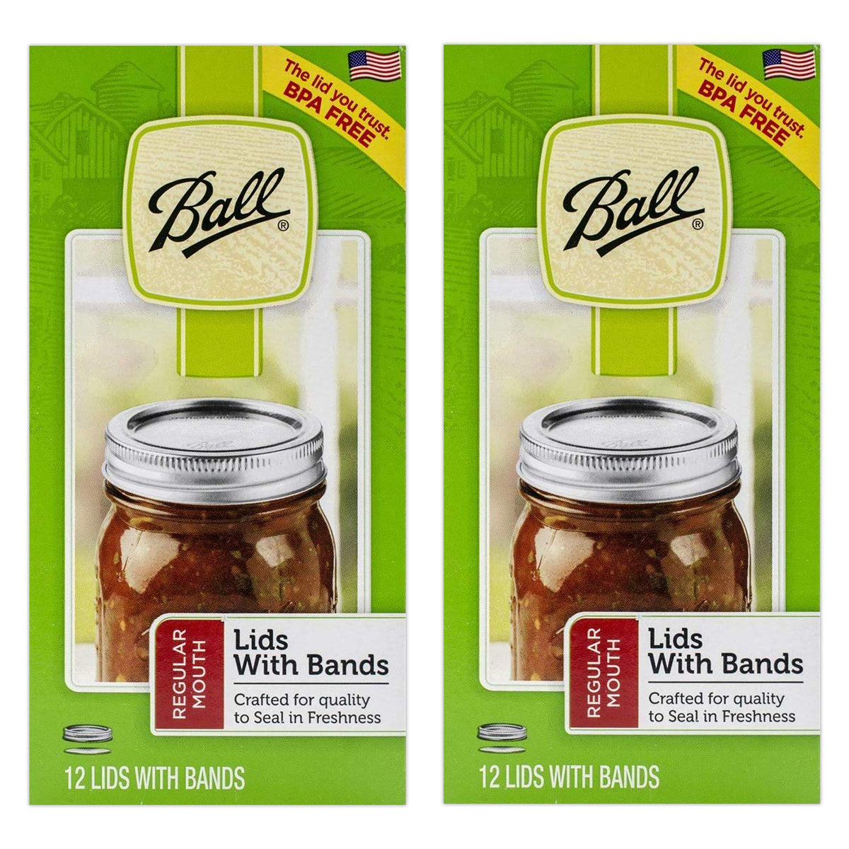 Ball Regular Mouth Lids With Bands Per Pack (2-Pack), 12 Count (Pack Of 2), Silver And Clear