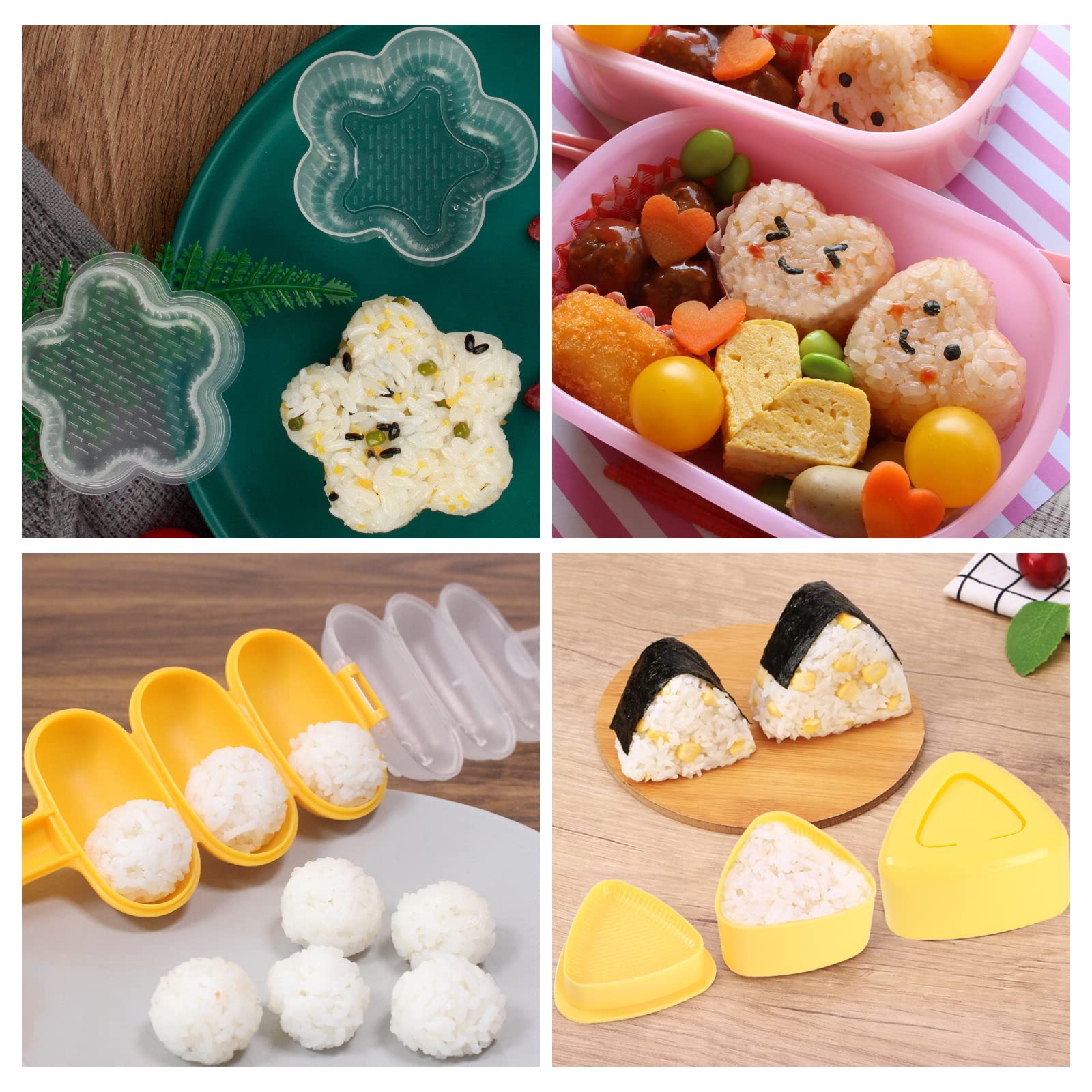 Machomby 10pcs Onigiri Rice Ball Molds - Cute Animal Shapes, Small Size, Triangle Design