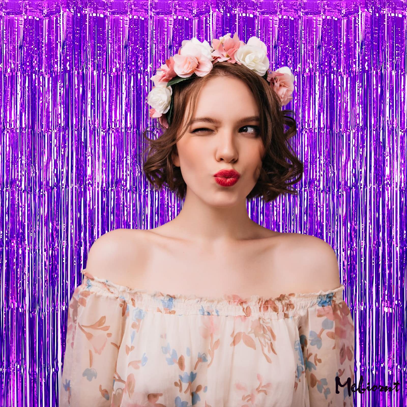 4 Pack Purple Fringe Curtain Backdrop  3.2Ft x 8.2Ft Metallic Tinsel Foil Fringe Streamers Curtains Background for Photo Booth Birthday Wedding Baby Shower Party Thanksgiving Christmas Decorations