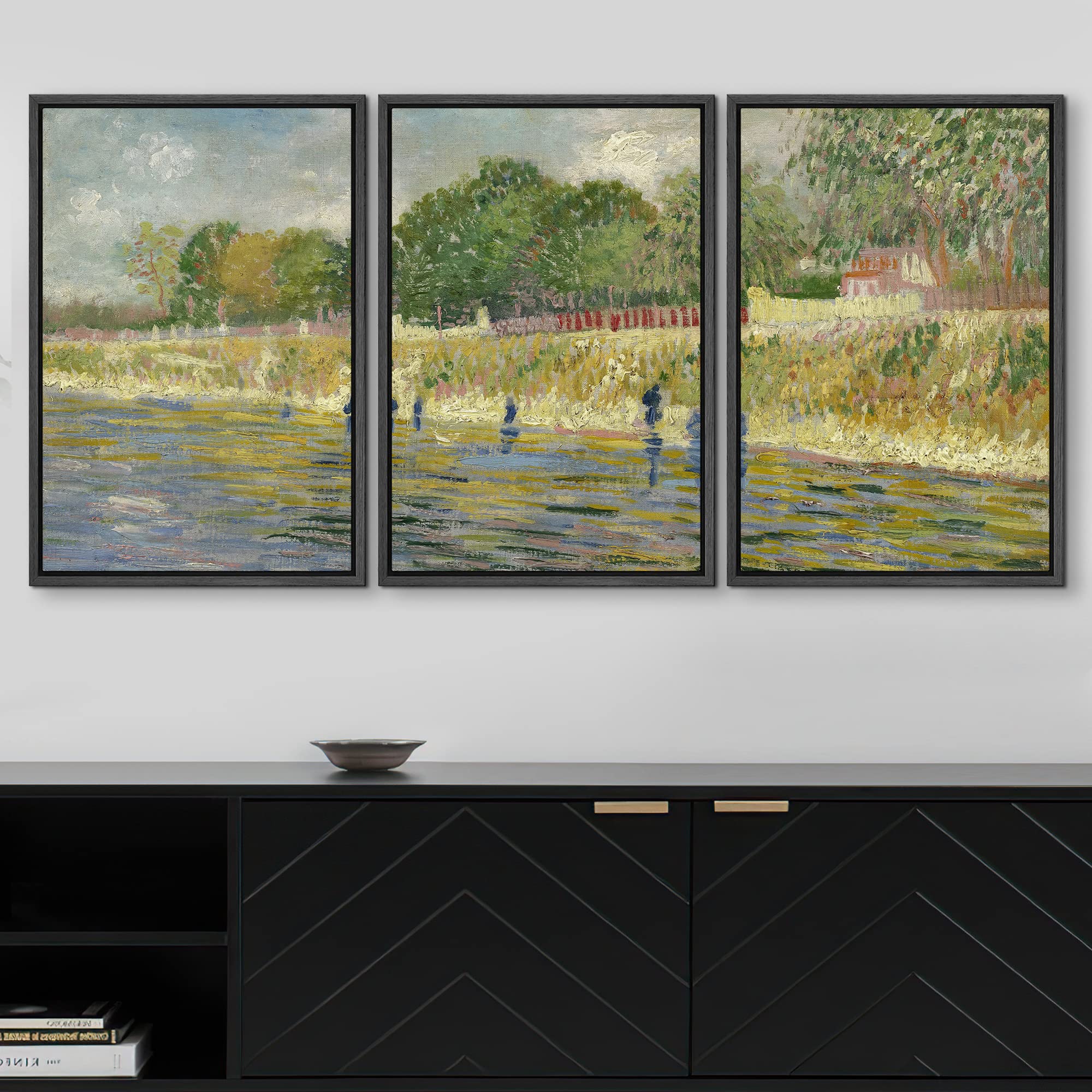 Wall26 Framed Canvas Print Wall Art Set The Banks Of The Seine River Vincent Van Gogh Classical Illustrations Fine Art Decorativ