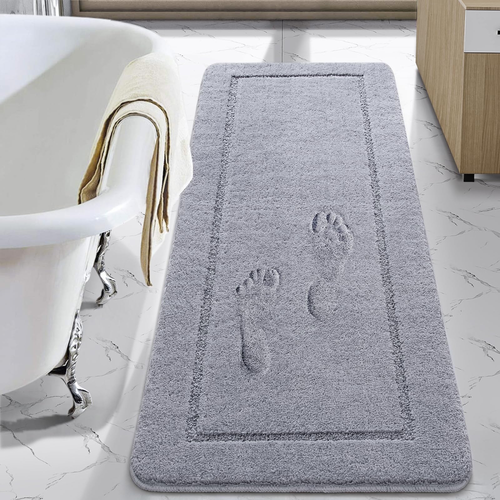 LOCHAS Luminous Non Slip Bathroom Rugs Runner 24 x 48 Inch  Extra Soft and Comfy Bath Mats Rug  Absorbent Thick Microfiber Mat Carpets for Bathroom Shower  Light Gray
