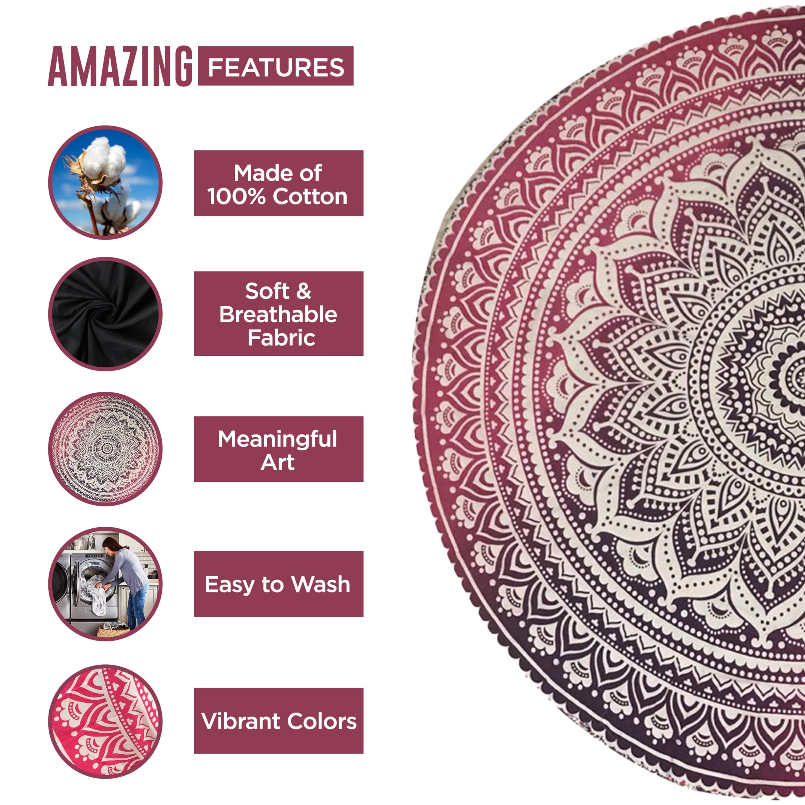 Raajsee Pink Round Beach Tapestry Hippie/Boho Beach Blanket Mandala Roundie/Indian Cotton Throw - Round Tablecloth/Home Decor/In