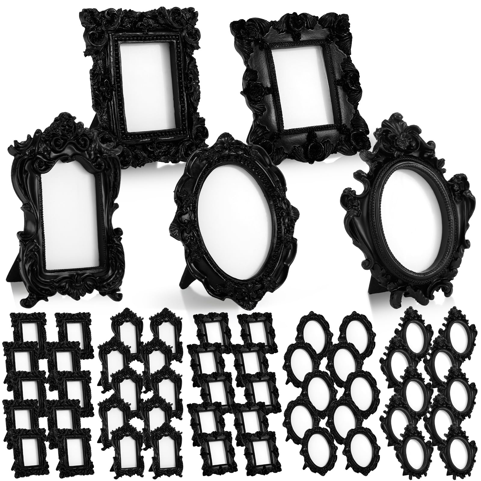 Maitys 50 Pcs Mini Picture Vintage Frames Tiny Antique Photo Baroque Ornate Resin Oval Frame Table Top Display Home Wedding Deco