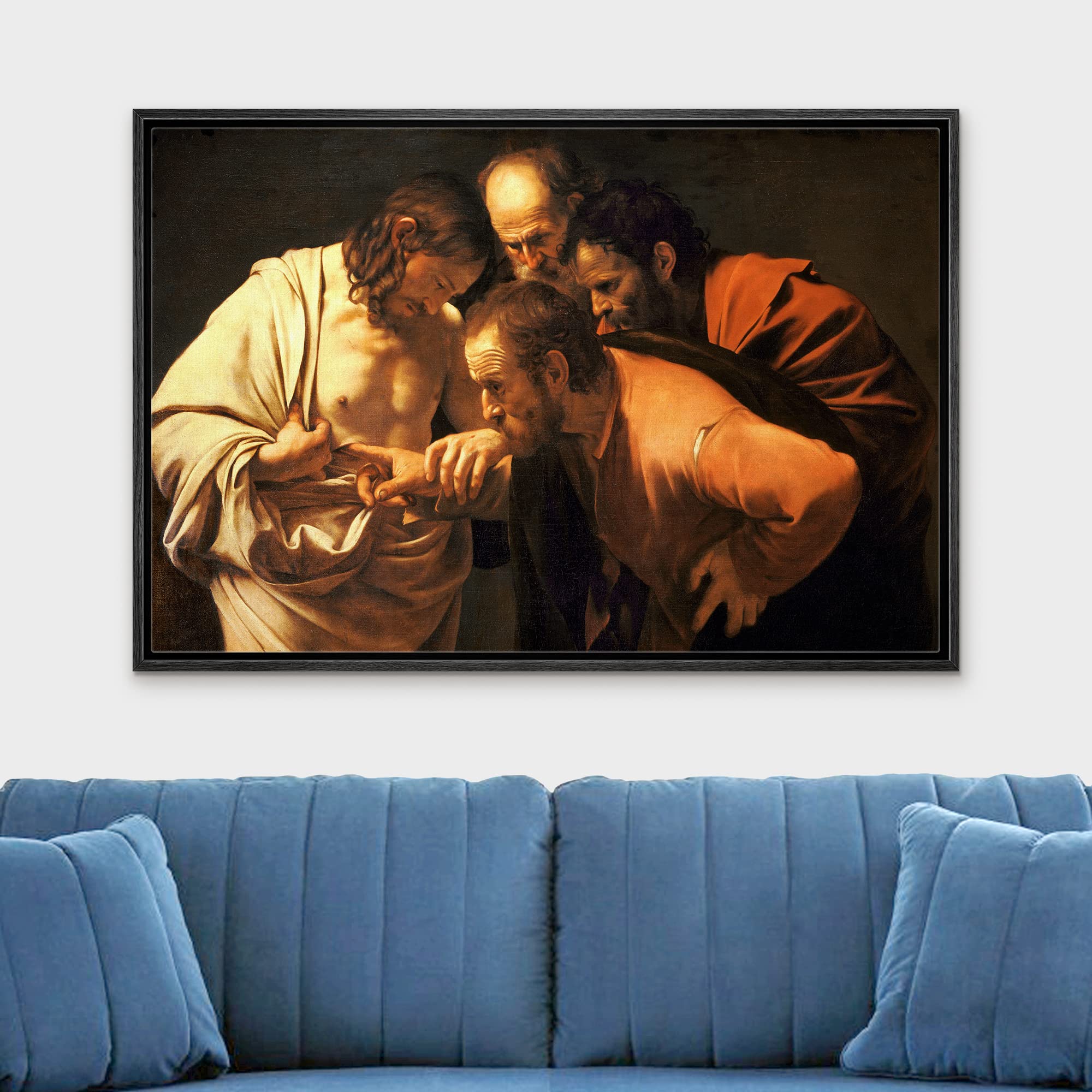 Wall26 - The Incredulity Of Saint Thomas By Caravaggio - Framed Canvas Print Wall Art Famous Painting Reproduction - 24''X36'' B