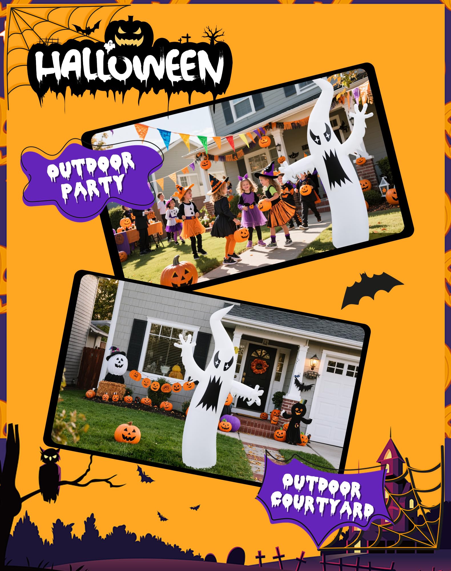 LZLXXLZL 8.7FT Halloween Inflatable Ghost Outdoor Decoration, Scary Yard Decor with LED Light, Built-in Blower & Stakes for Holi