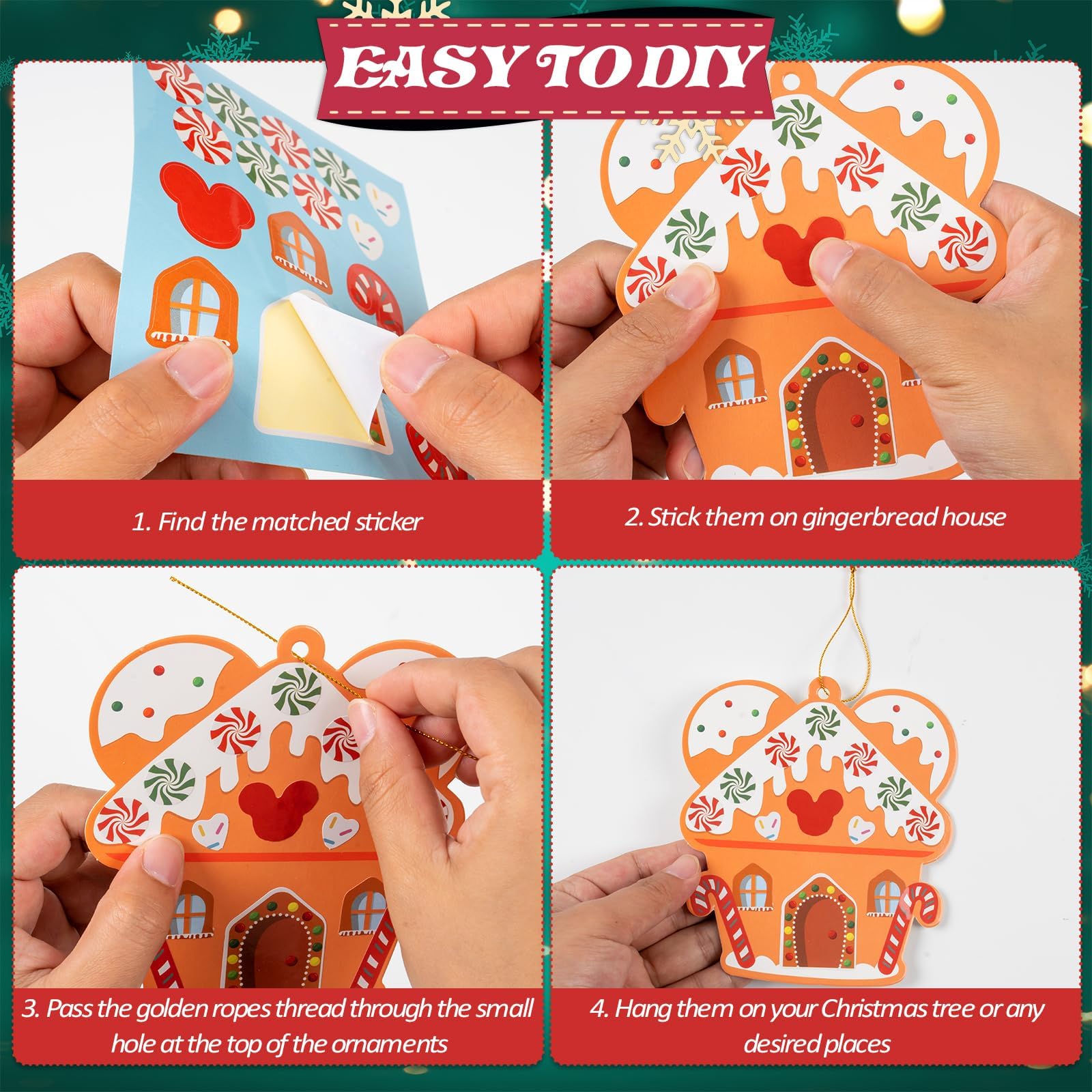 Christmas Ornaments Art and Crafts for Kids - 28pcs DIY Christmas Cutouts with Gingerbread Cookies Man House Christmas Stickers