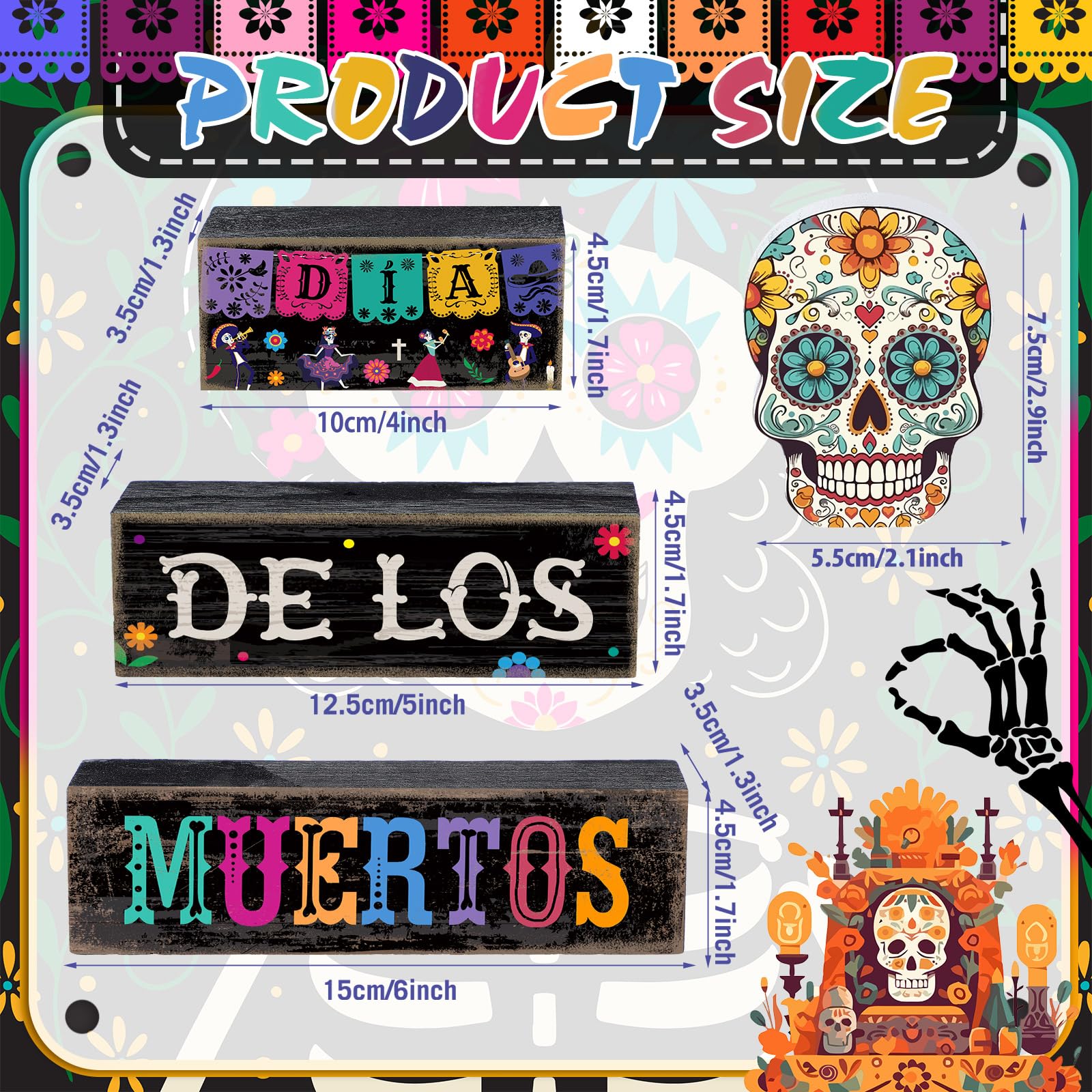Lineshading 4 Pcs Day of The Dead Table Decorations Day of The Dead Centerpiece for Table Dia De Los Muertos Tiered Tray Decor W