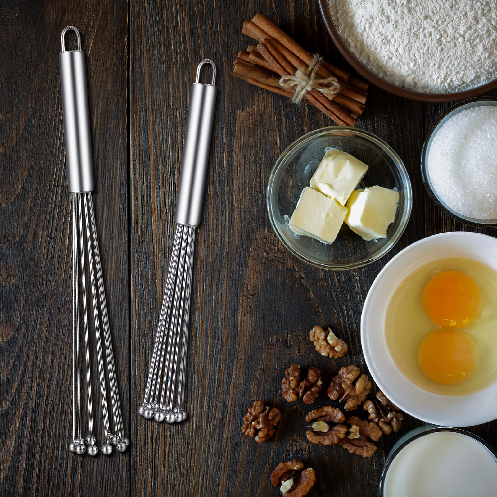 2 Pieces Stainless Steel Ball Whisk Wire Egg Beater Manual Mixer Whisk Set Kitchen Whisks For Cooking, Blending, Whisking, Beati