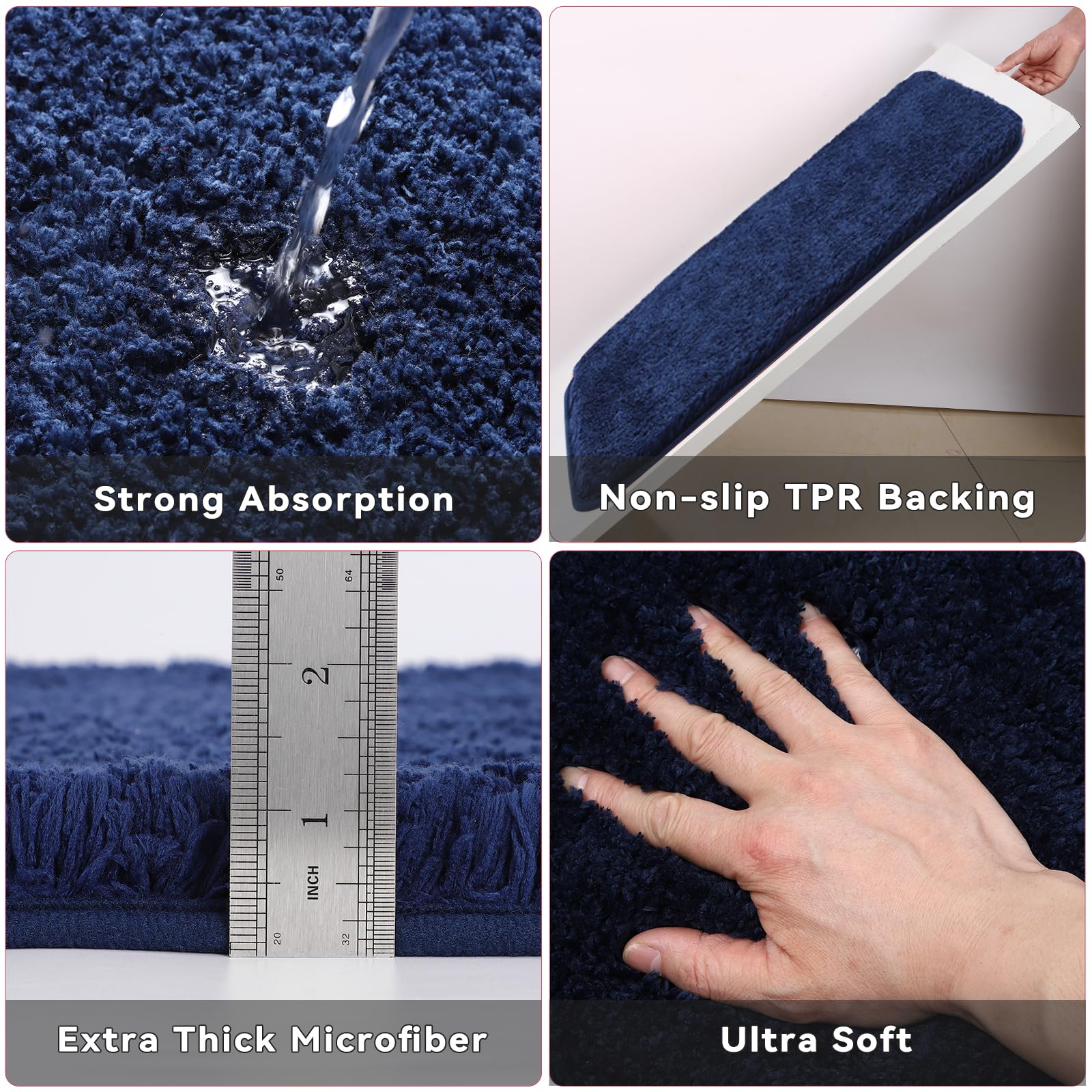 24Pcs Bathroom Sets With Shower Curtain And Rugs, Navy Blue Bathroom Accessories Set Navy Blue Shower Curtain Set Bathroom Acces