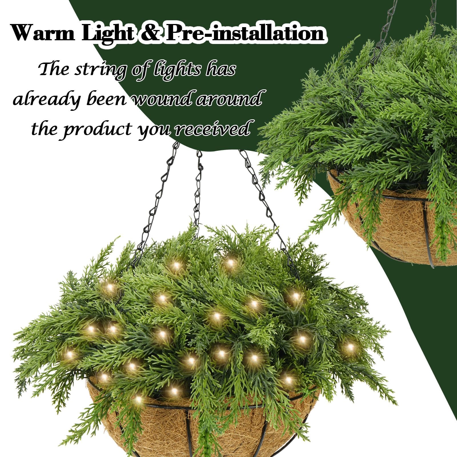 HUAESIN Christmas Hanging Baskets 15inches Outdoors Christmas Baskets with Pine Branches Winter Outdoor Porch Decor Artificial H
