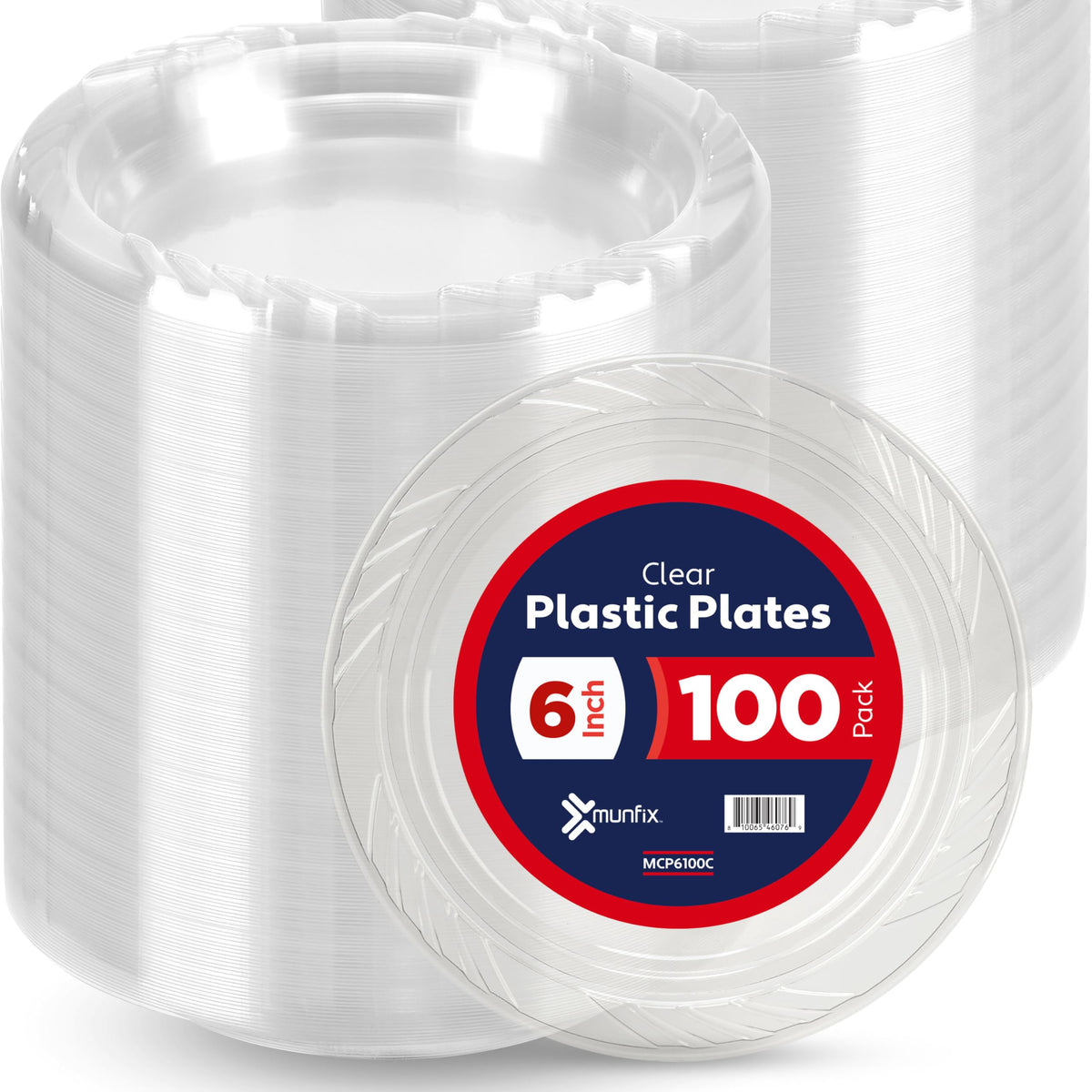 Munfix 6 Inch Clear Plastic Plates 100 Bulk Pack - Disposable Cake Plates For Dessert & Appetizers, Bbq, Party, Travel And Event