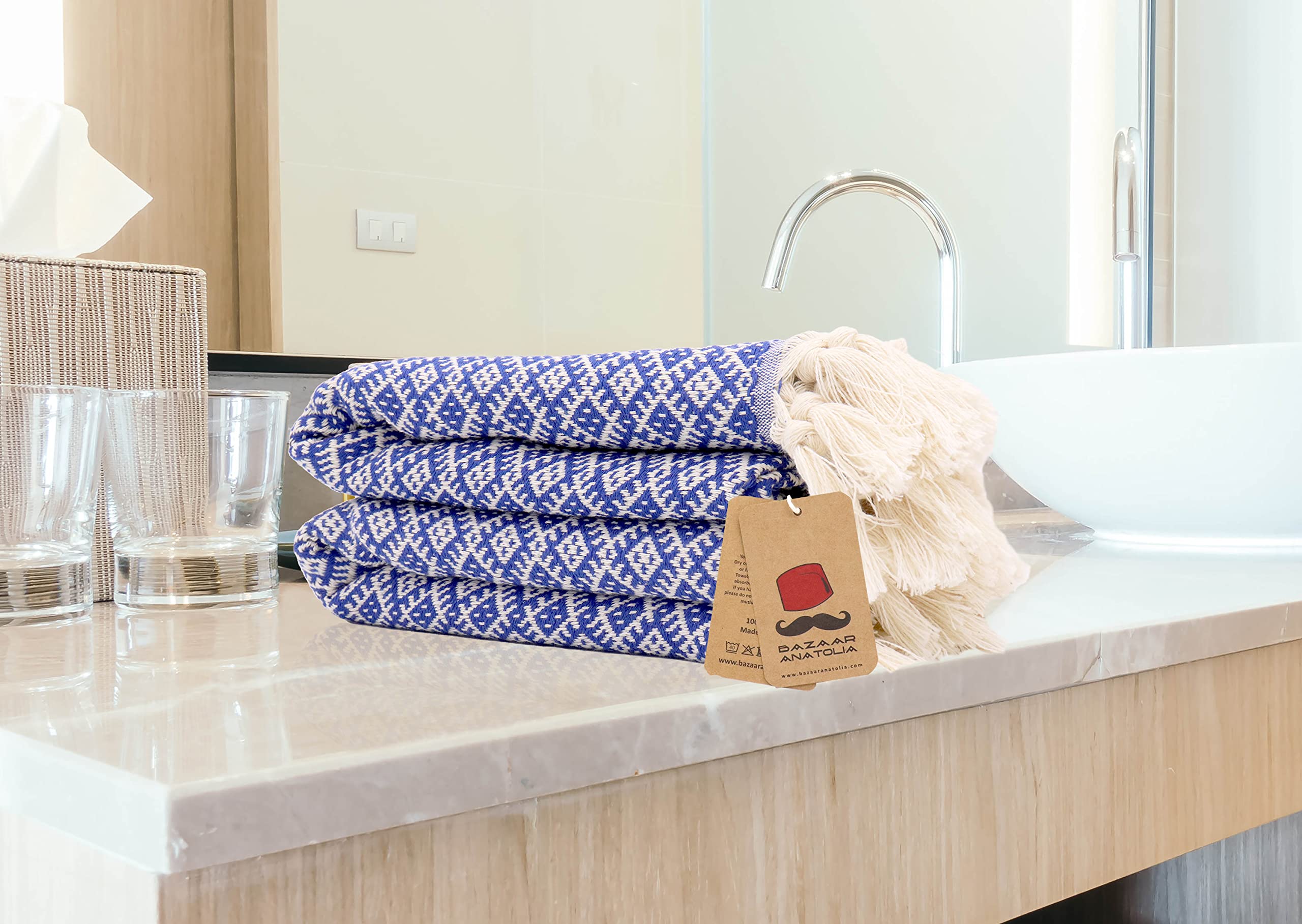 Bazaar Anatolia Turkish Hand Towels With Hanging Loop Set Of 2 Decorative Towels For Bathroom 100% Cotton Boho Farmhouse Decor K