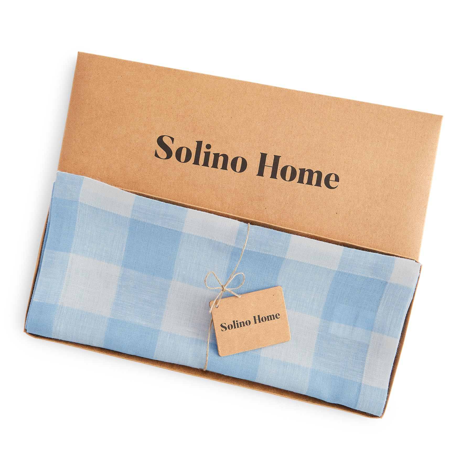 Solino Home Buffalo Check Linen Table Runner 120 Inches Long - 100% Pure Linen Blue Bell Plaid Table Runner 14 X 120 Inch Ideal