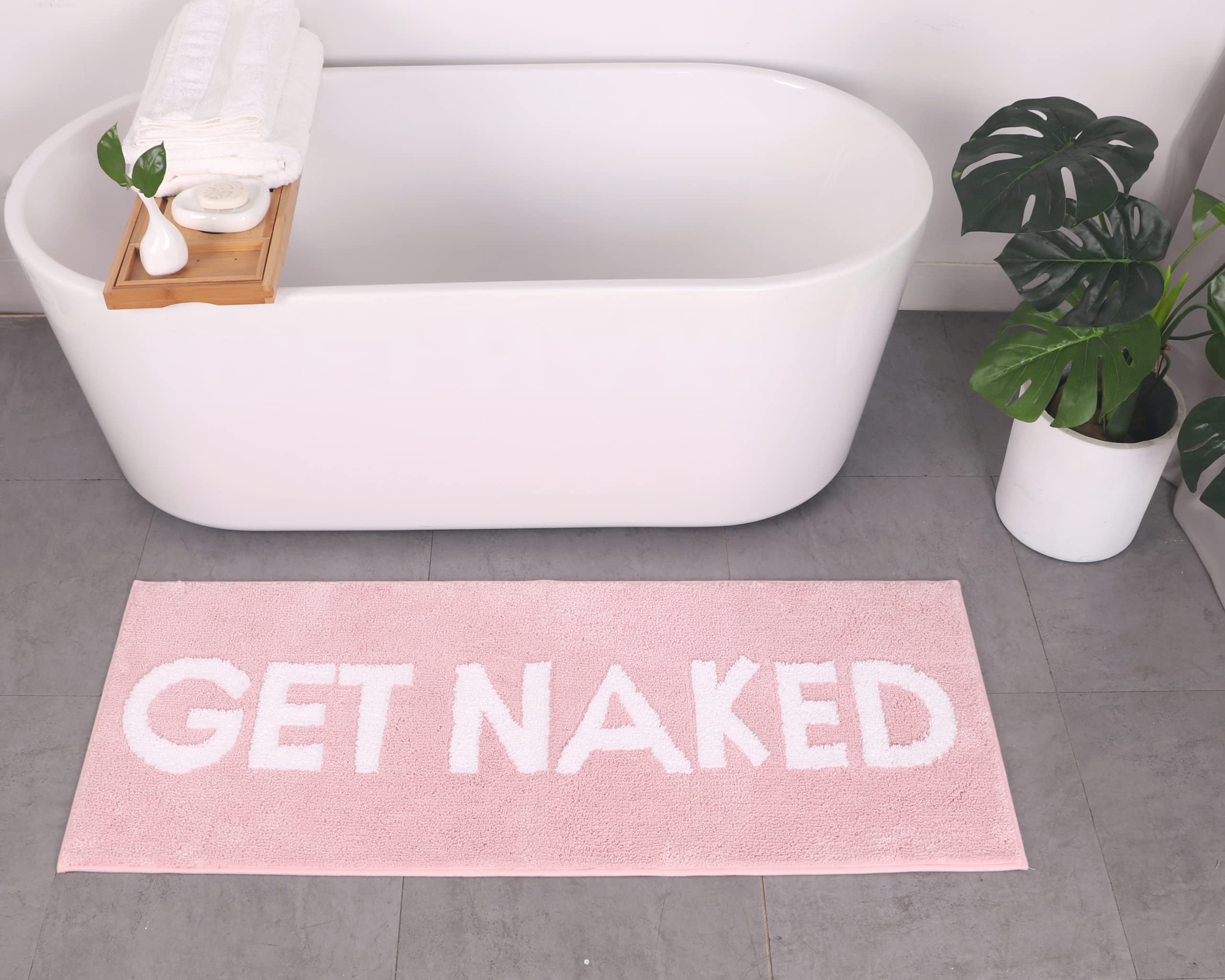 Get Naked Bath Mat Runner - Funny Bathroom Decor Fun Shower Rugs Pink Non Slip Unique Cute Bathroom Rig Fun Bath Mat Cool Bathro