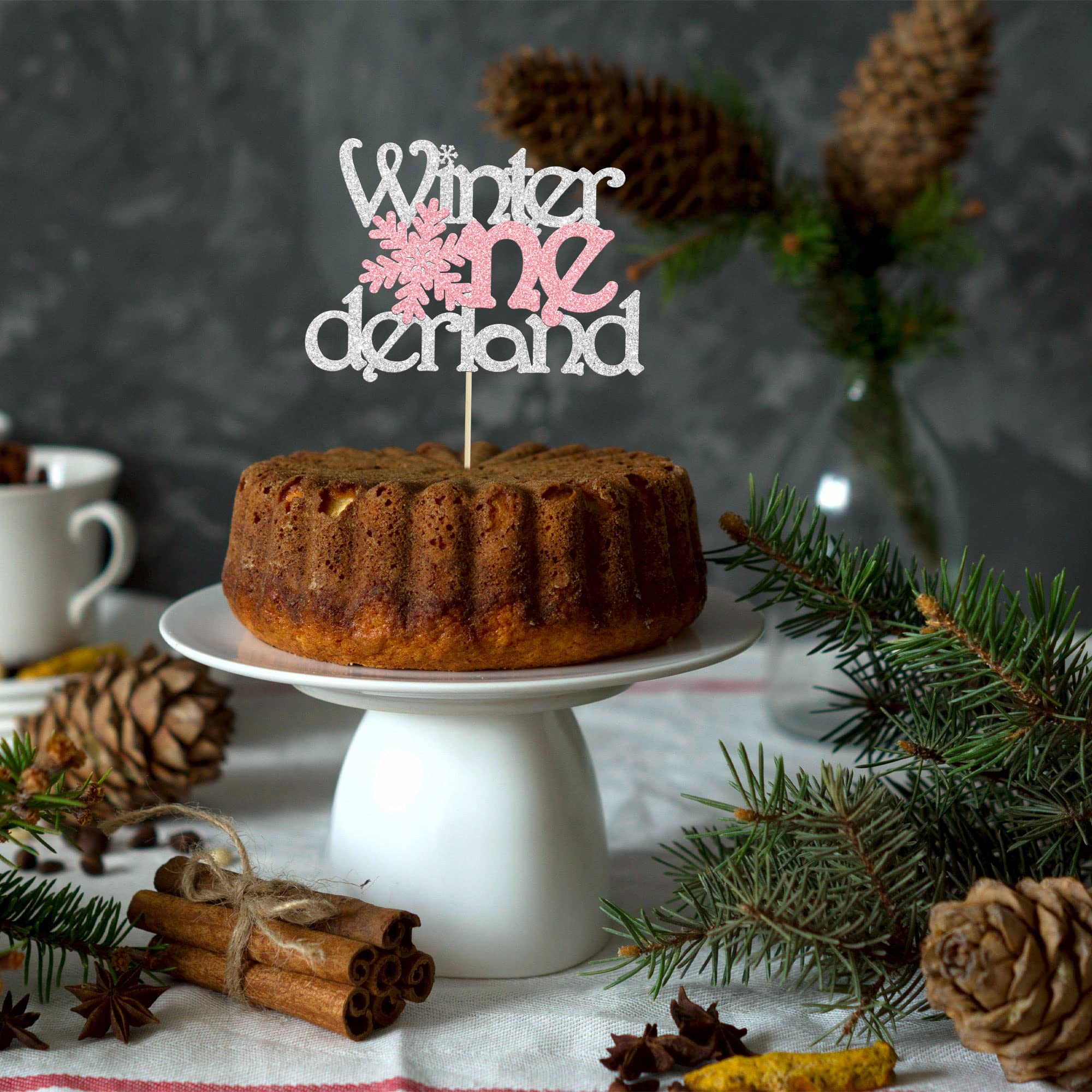 1Pc Winter Onederland Cake Topper Pink Glitter Snowflake One 1st Birthday Party Cake Pick Decorations for Winter Snowflake Theme Baby Shower Kids First Birthday Party Supplies