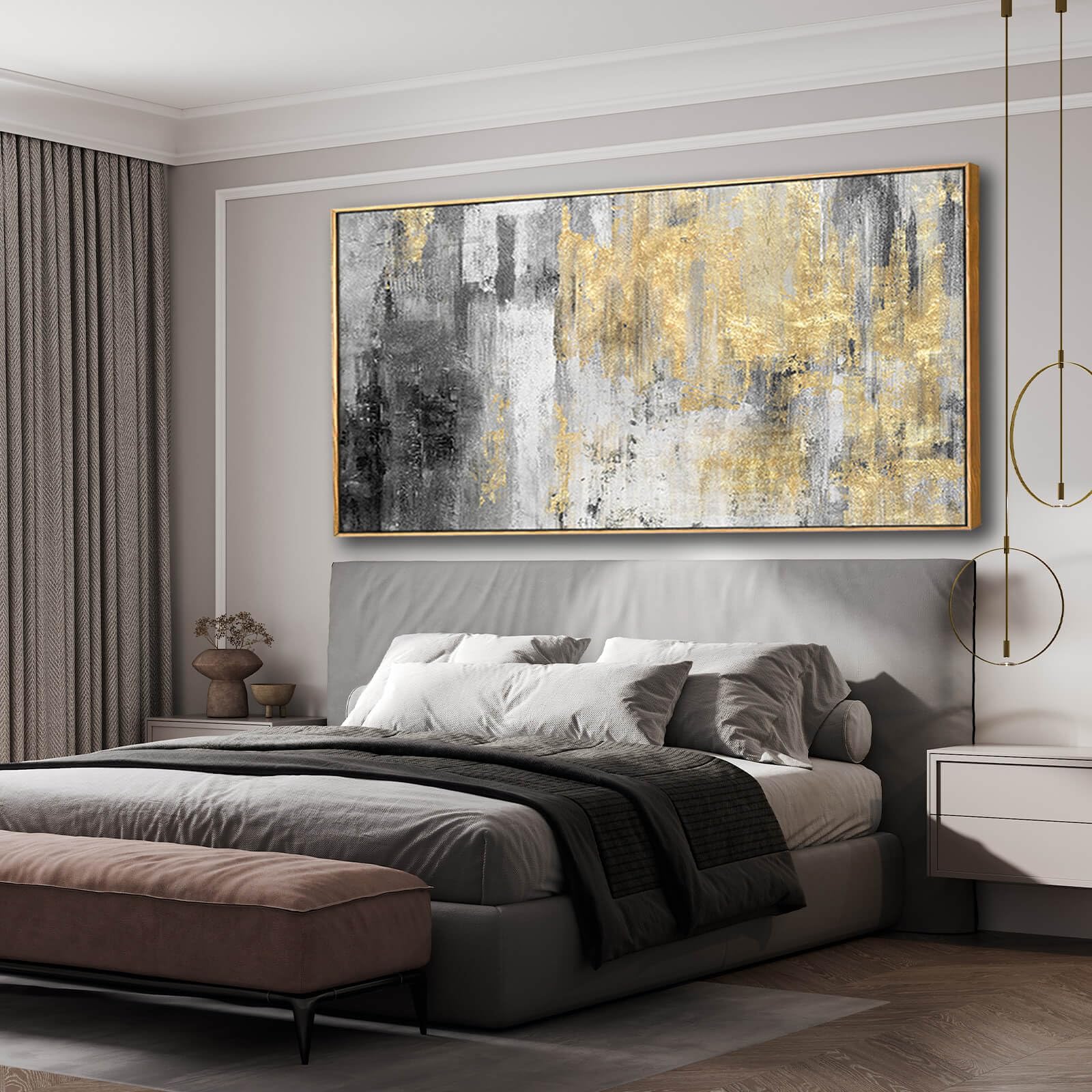 Home Decor Large Wall Art Gold Abstract Art 30''X60''Black Wall Decor Living Room Framed Artwork Paintings For Office Bedroom Di