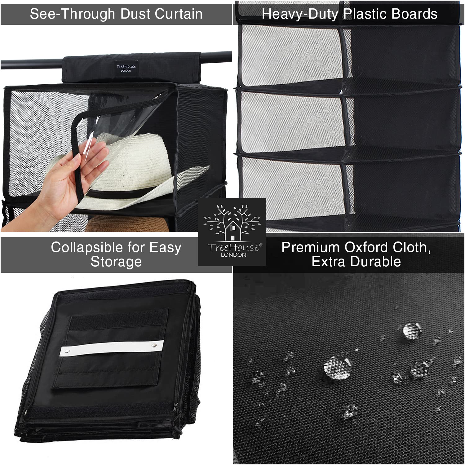 Treehouse London Cowboy Hat Rack Storage With Dust Cover - Xl 6 Shelf Hanging Hat Organizer For Men And Womens Closets - Hanging