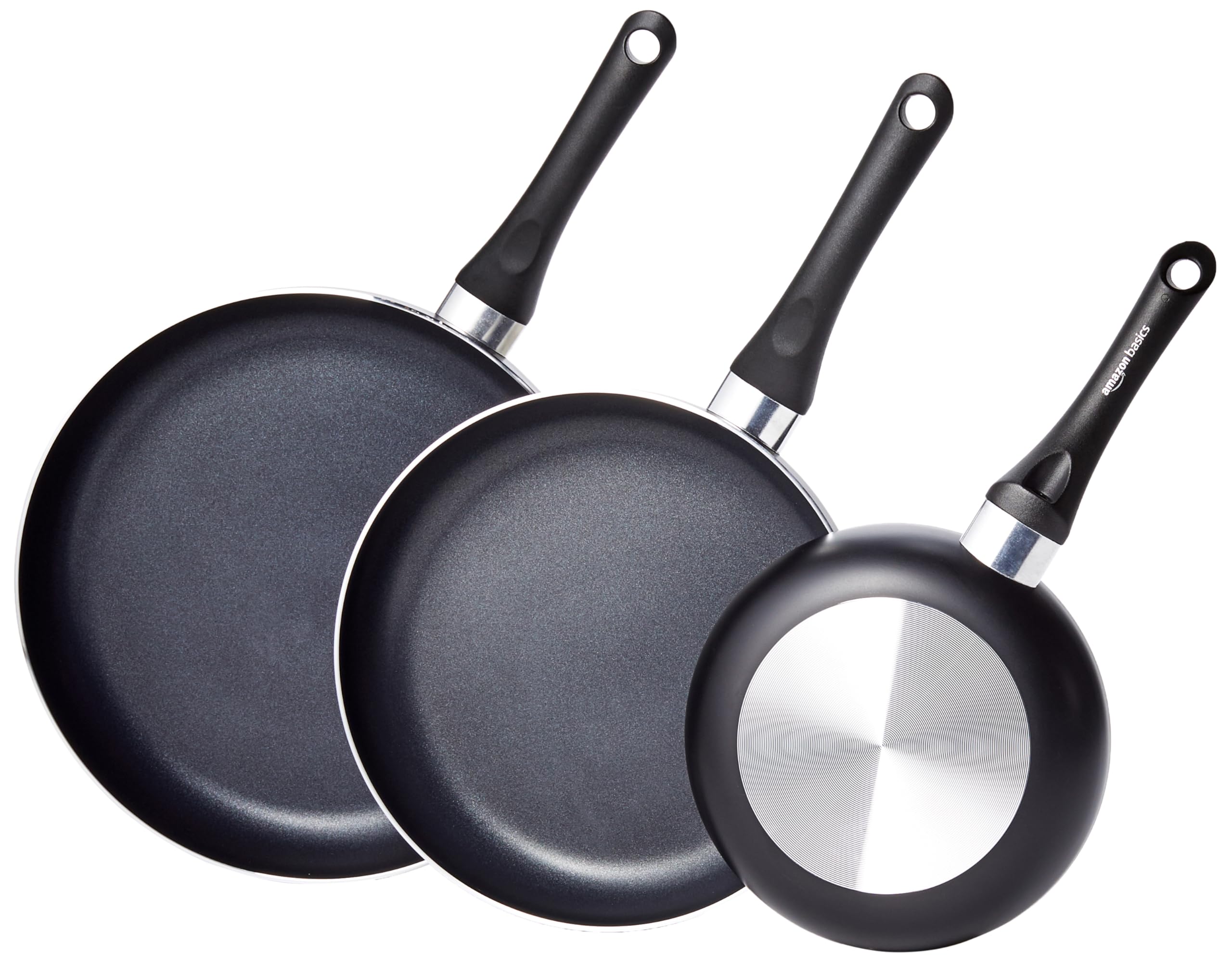 Amazon Basics Ceramic Nonstick Frying Pan Set, 3Piece, 8 Inch, 10 Inch & 12 Inch, Black