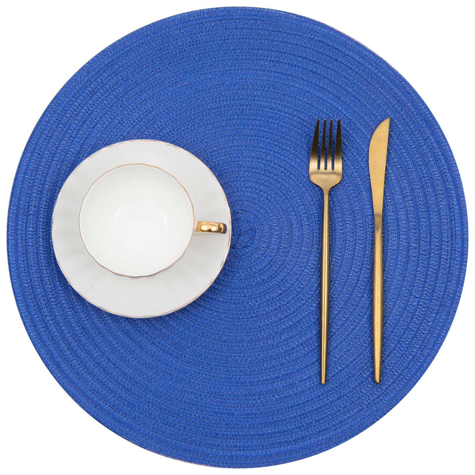 Shacos Round Placemats Set Of 6 Washable 15 Inch Round Table Mats Cotton Polyester Woven Braided Place Mats For Dining Table (Bl