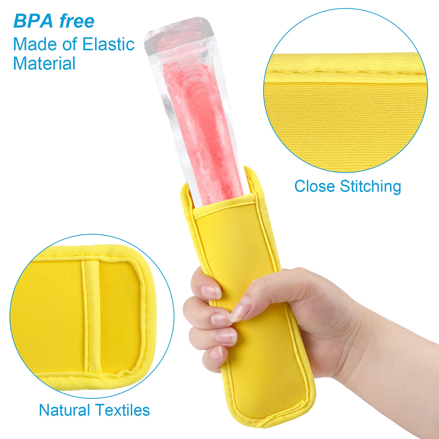Janyun 24 Pack Reusable Popsicle Bags Ice Pop Sleeves Antifreezing Holder Sleeves (Yellow)