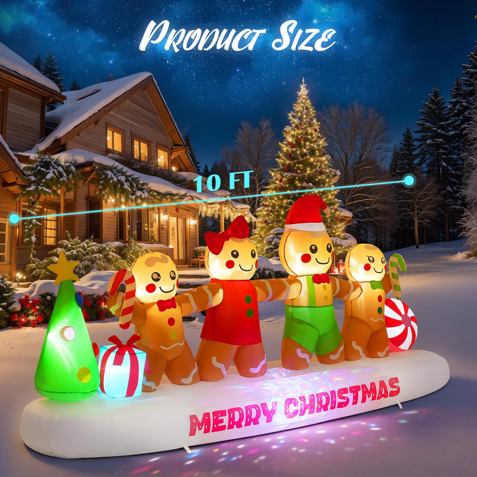 CACIRAL 10 FT Long Gingerbread Family Christmas Inflatable Outdoor Decoration, Gingerbread Man Inflatable Holding Hands with Bui