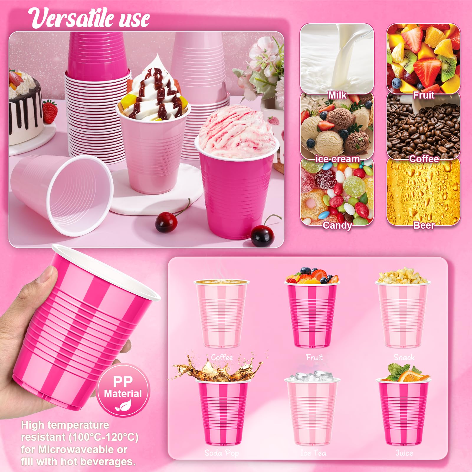KesaPlan 100PCS 18 oz Plastic Cups, Party Cups Light Pink and Hot Pink Cup Disposable Drinking Cup Bulk For Bachelor Party Chris