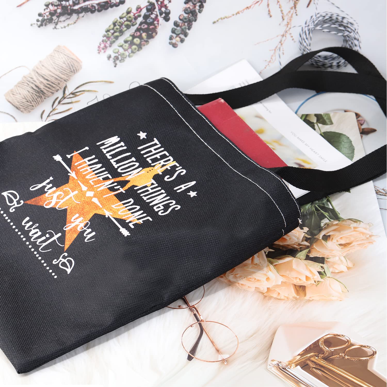 Bdpwss Musical Tote Bag, There'S A Million Things I Haven'T Done But Just You Wait, 15.7 X 13.8 Inches, Waterproof, Zipper, Whit