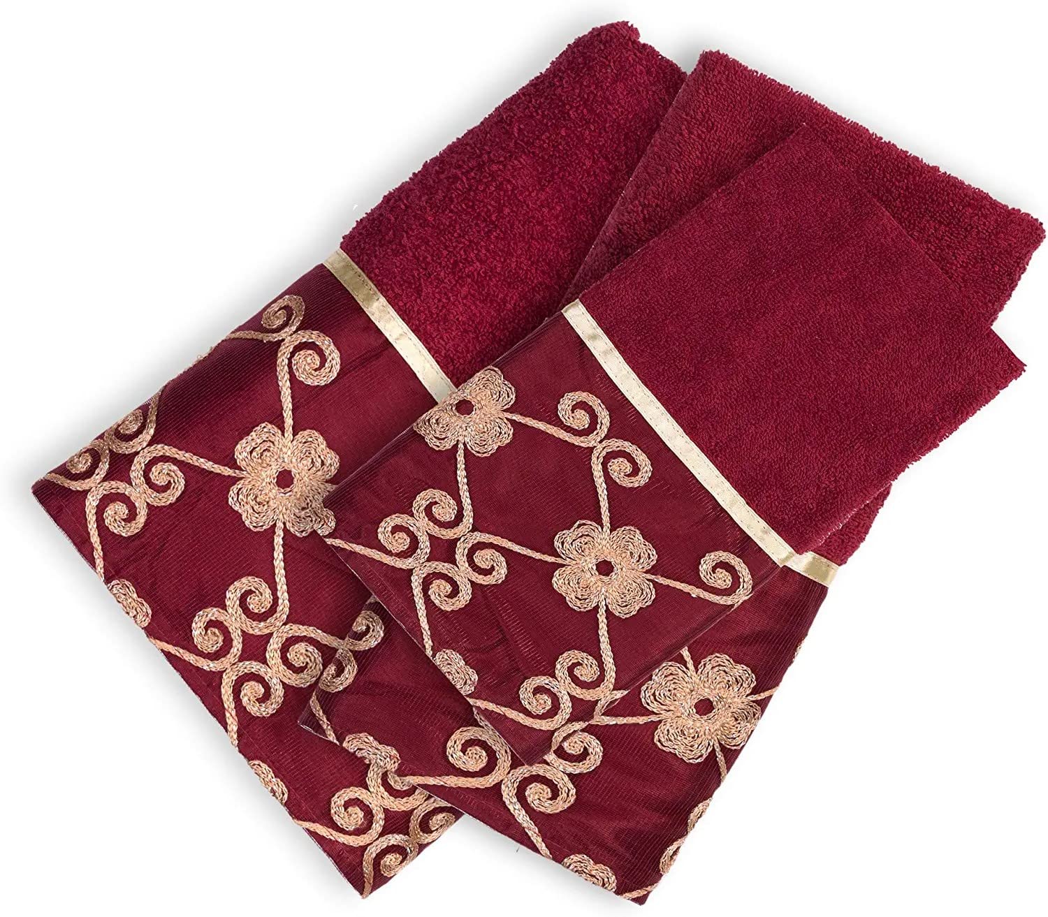 Popular Bath Bath Towels, Vlegant Rosa Collection, 21'' X 12'', Burgundy/Gold