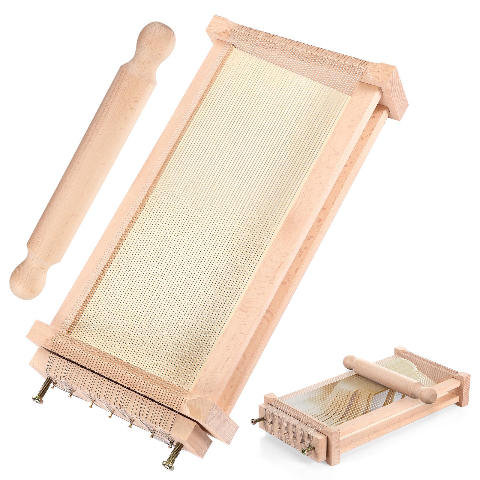 SiliFine Chitarra Cutter Italian Pasta with Rolling Pin Guitar Board Making Tool Pasta Machine for Spaghetti, Lasagna(Wood Color