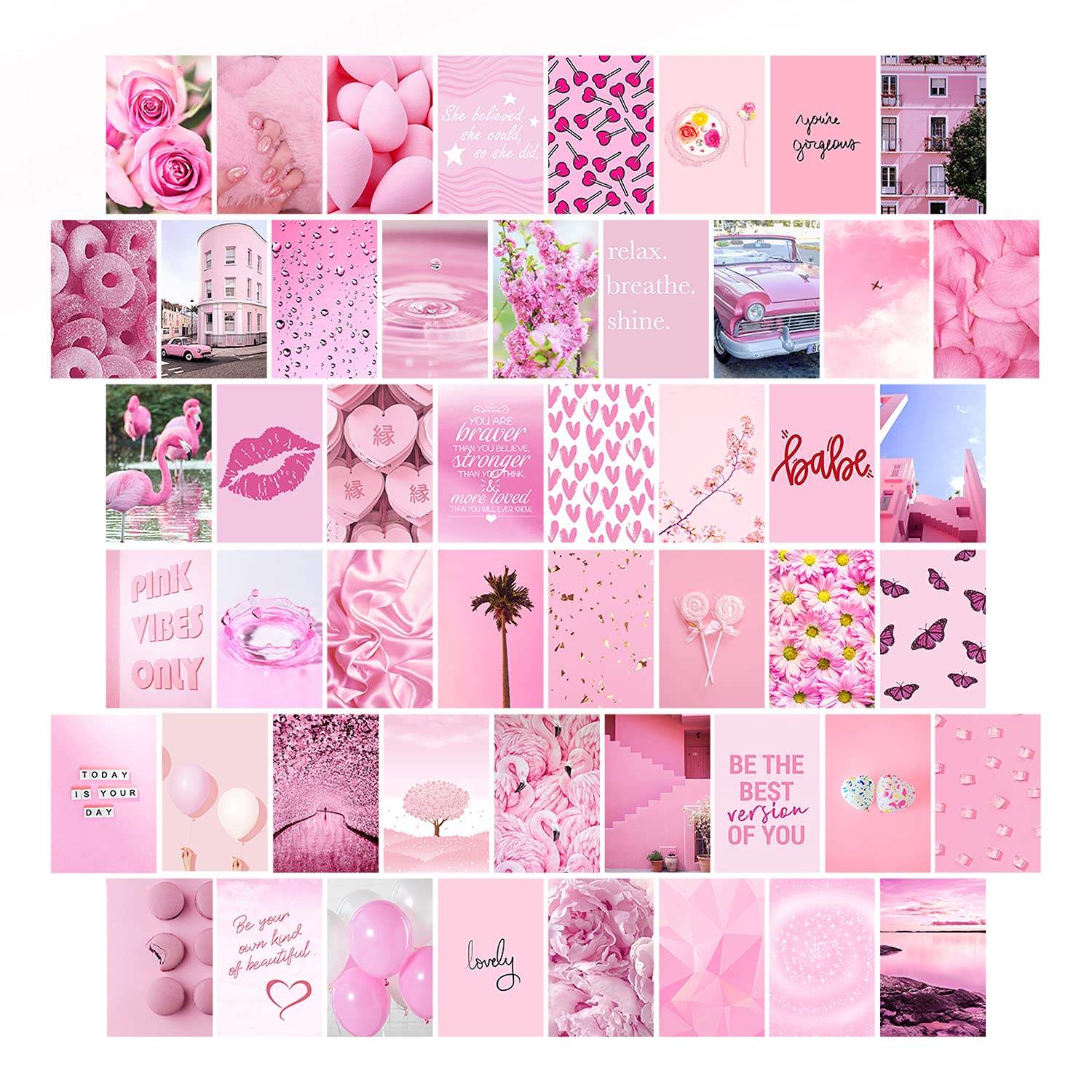 Woonkit Pink Aesthetic Pictures, Collage Kit For Wall, Pink Room Wall Bedroom Dorm Decor, Room Decor For Teen Girls, Trendy 50Pc