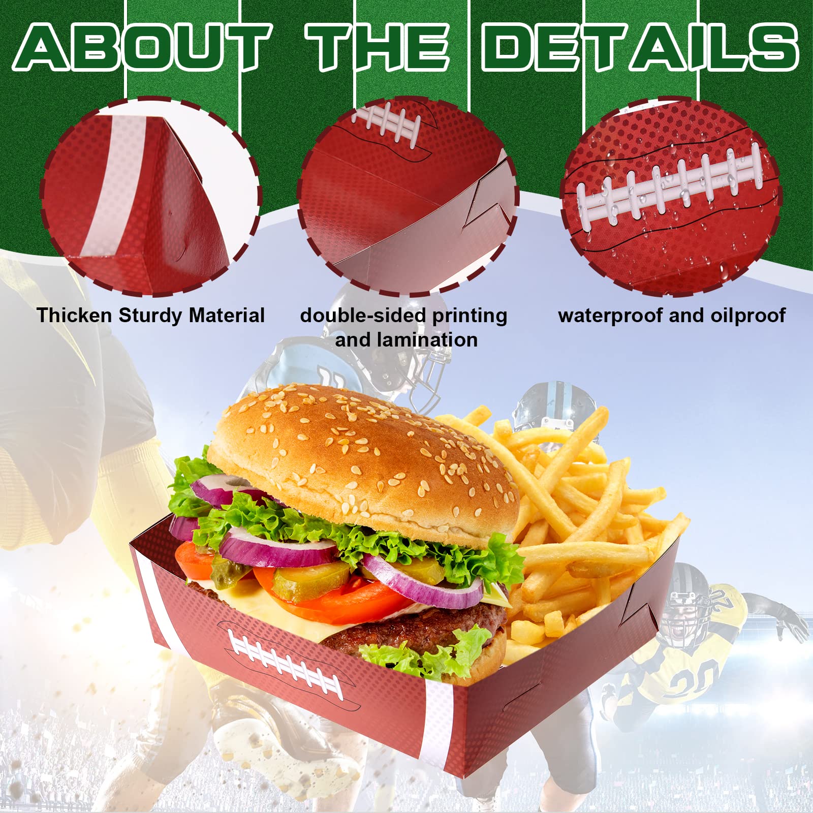 Sawysine 36 Pack Football Party Favors Large Football Plates 5 Lb Paper Trays Serving Tray Football Party Nachos Food Boats Disp