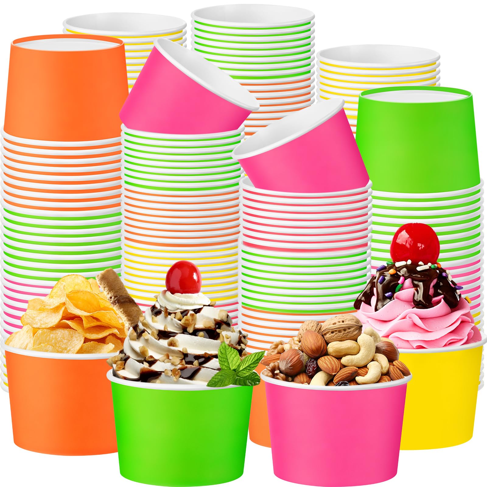 Jingmore 60 Pcs Paper Ice Cream Cups 9oz Colored Disposable Dessert Bowls for Hot or Cold Food Party Treat Cups for Birthday Bab