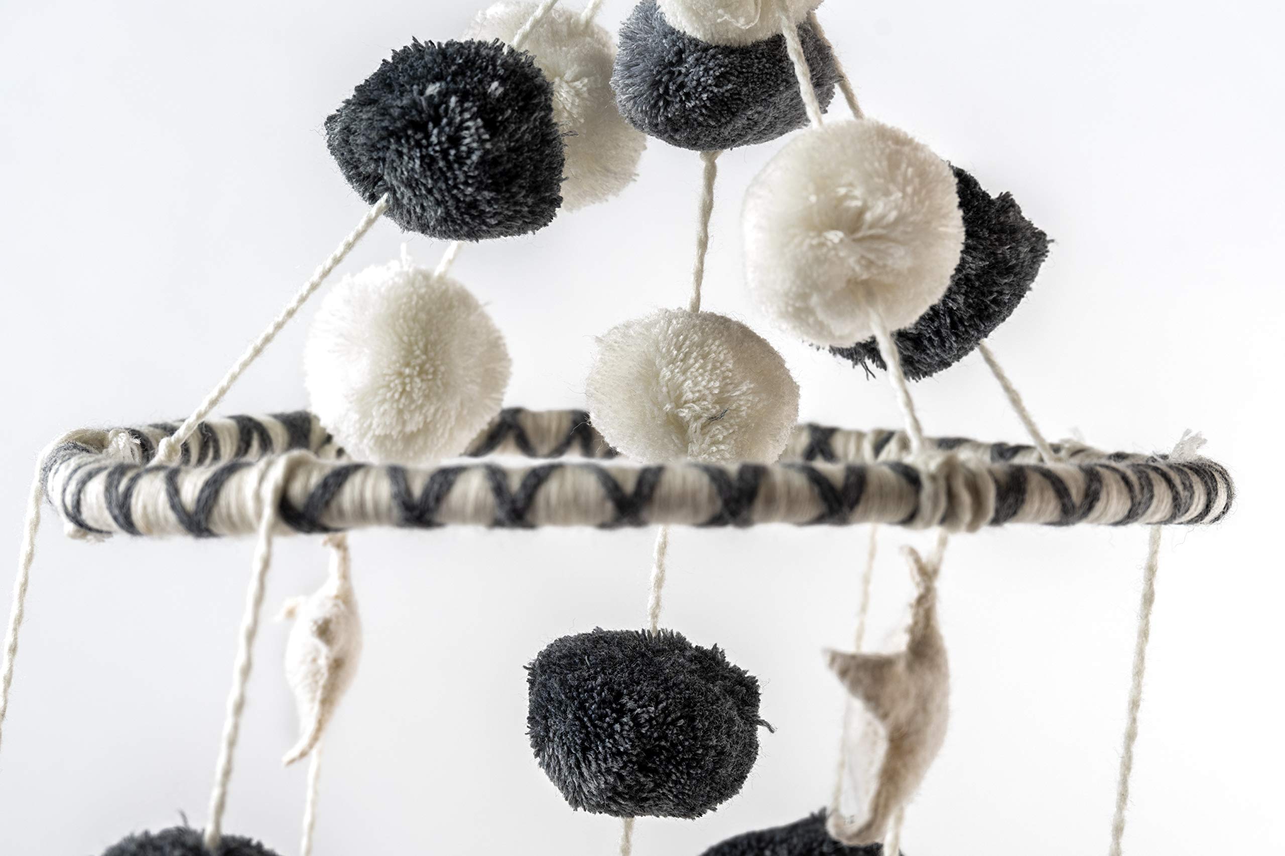 Mud Pie Pom Pom Stars and Clouds Celestial Crib Mobile - White and Grey  White/Grey