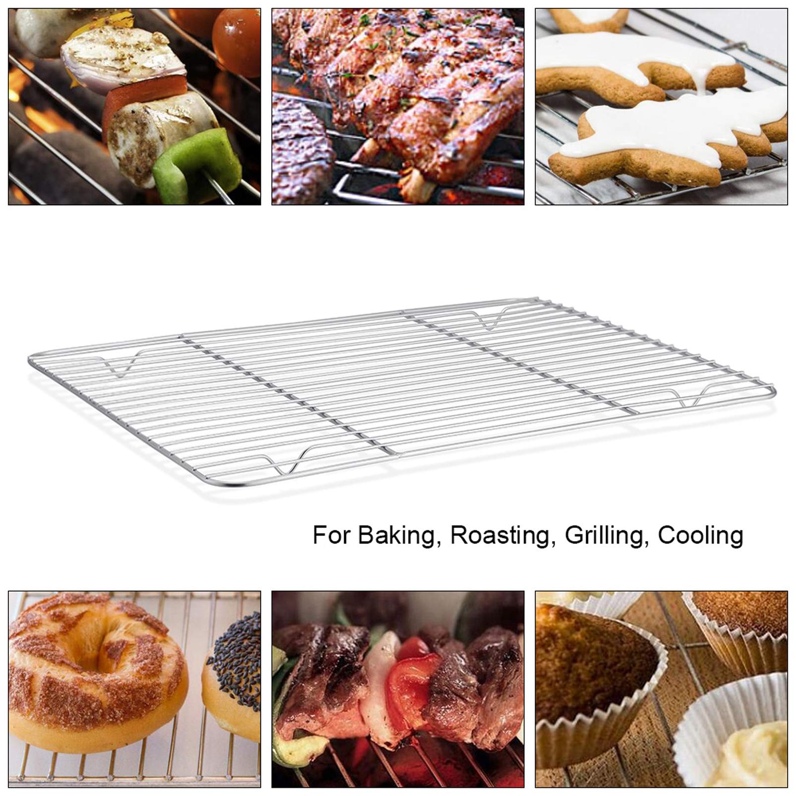 P&P Chef 4 Piece Cooking Racks, Baking Cooling Roasting Drying Stainless Steel Rack For Oven Kitchen Use, Rectangle 11.6 ' ' X 9