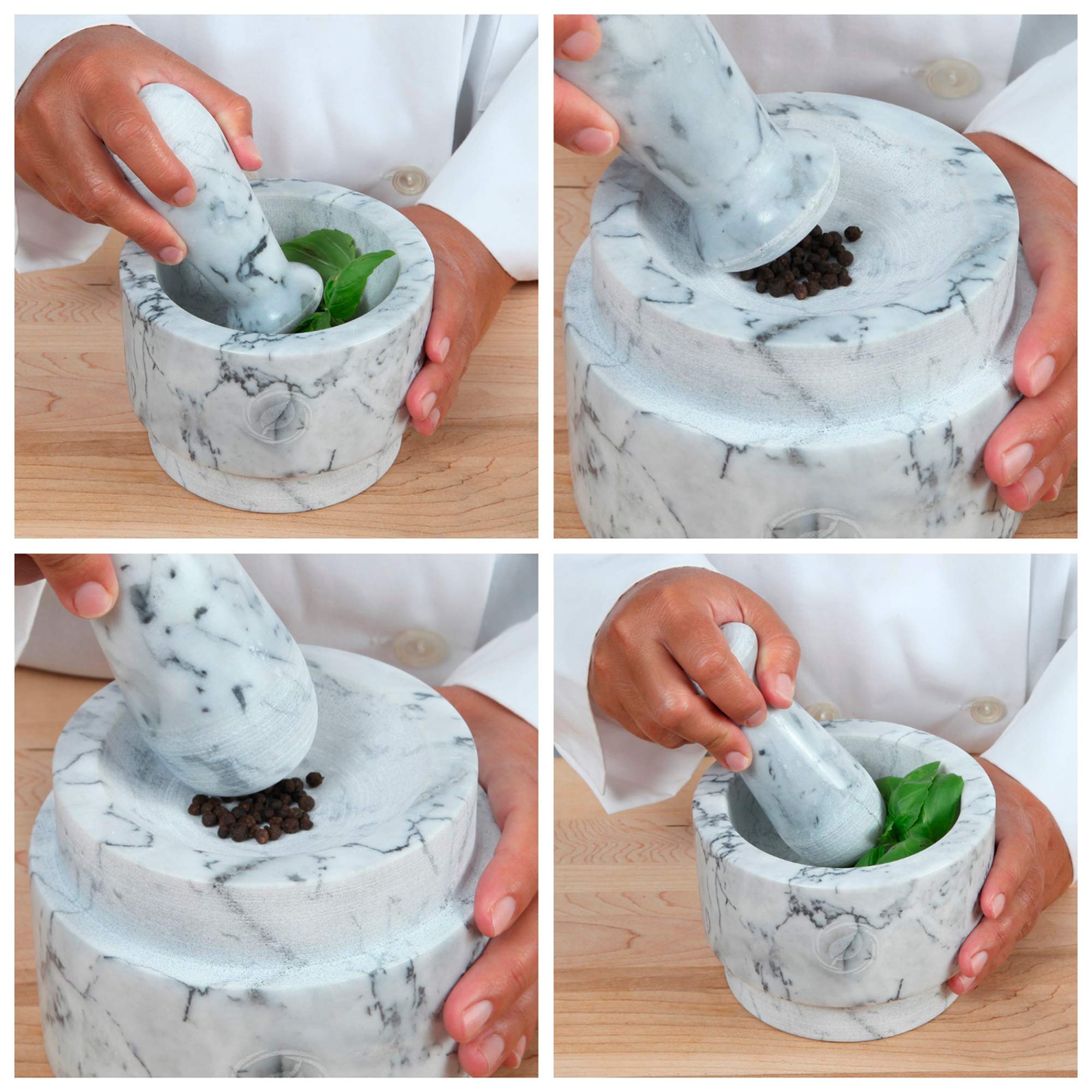 Laevo White Marble Mortar And Pestle Set - Stone Spice Grinder - 2.1 Cup Capacity, 5.5-Inch Reversible Mortar And Pestle Set For