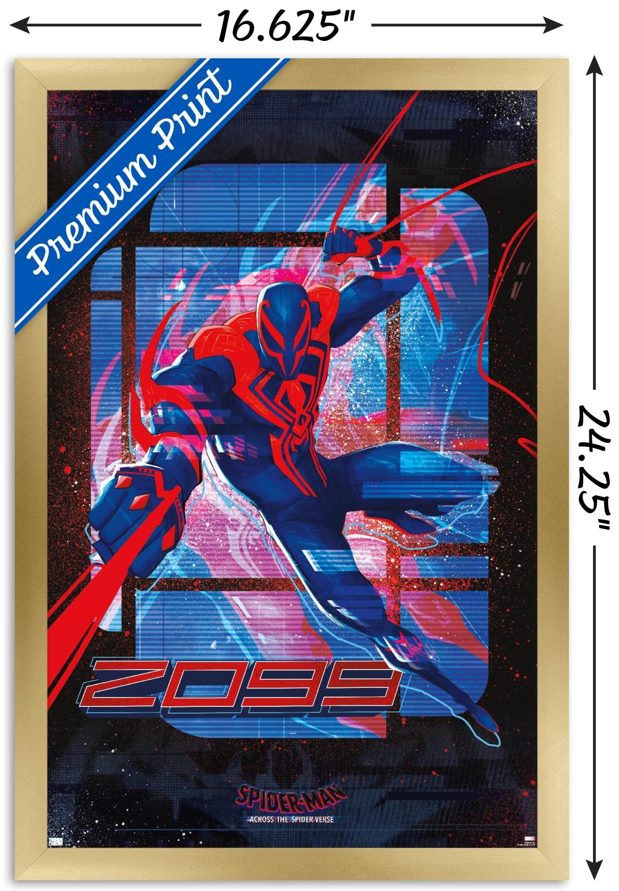 Trends International Marvel Spider-Man: Across The Spider-Verse - Spider-Man 2099 Wall Poster, 14.72'' X 22.37'', Gold Framed Ve