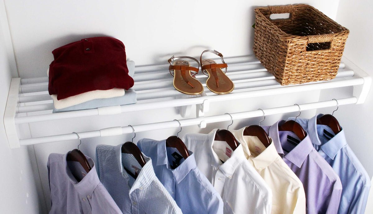 Ez Shelf - Closet Shelf With Hanging Rod - 40.5   -73    Expandable, White, Closet Shelves - Strong, Holds 200 Lbs - Diy, Easy I