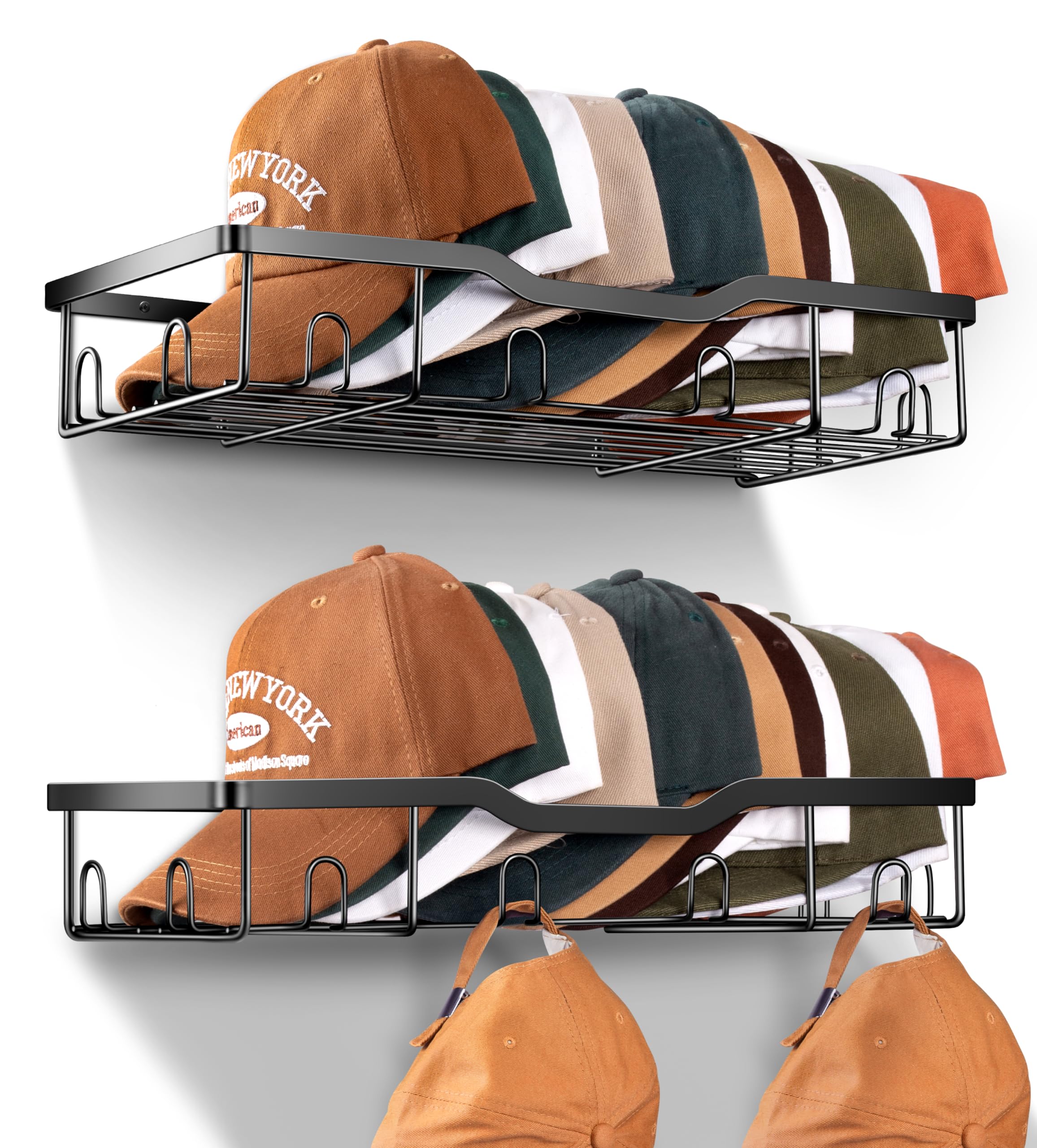 Keetdy Metal Hat Racks For Baseball Caps Wall Hat Organizer Fit 20 Caps Holder, 2 Packs Sturdy Wall Mounted Hat Storage Organize