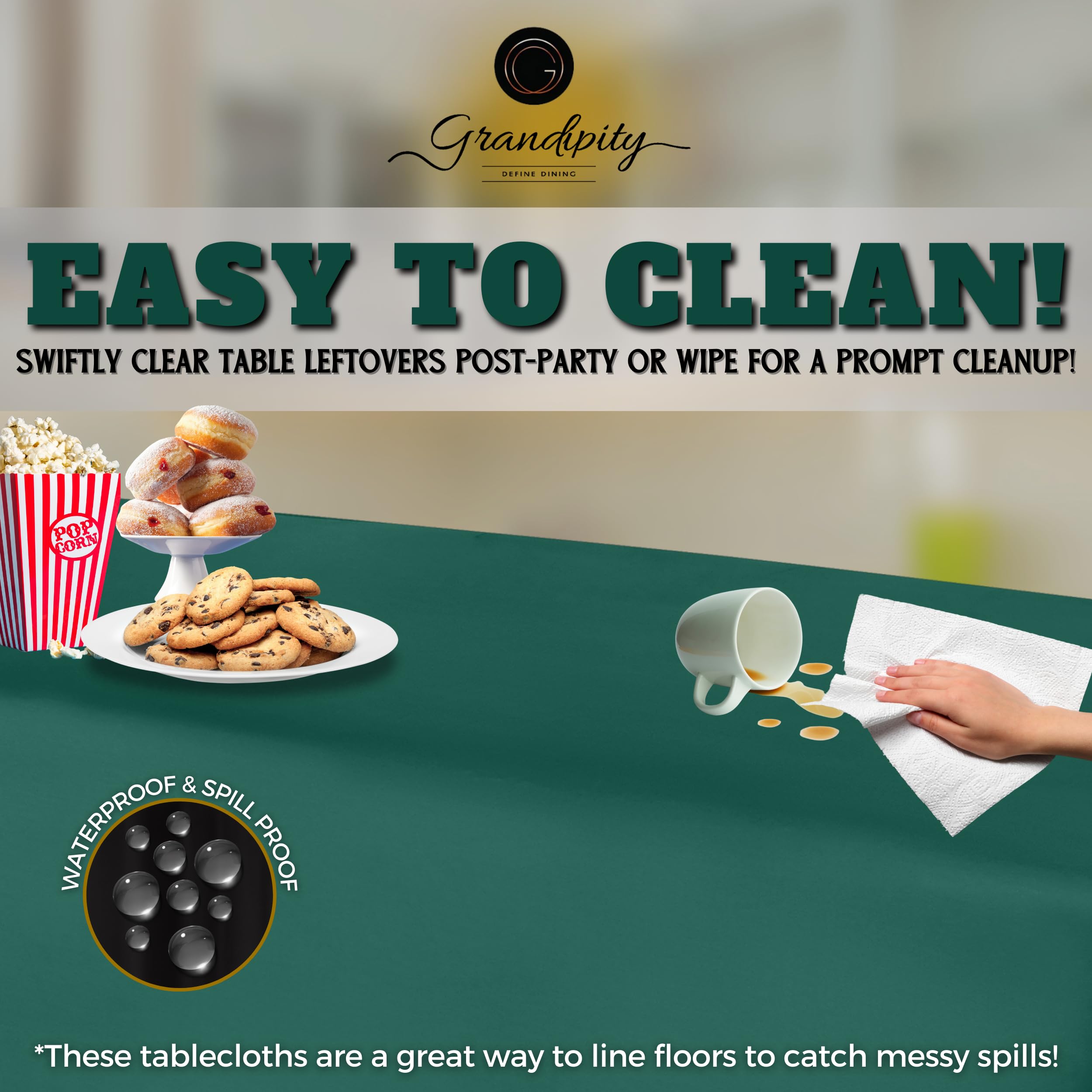 Grandipity Dark Green Plastic Table Cloth Disposable (6 Pk) 54In X 108In Plastic Tablecloths For Rectangle Tables - Premium Part