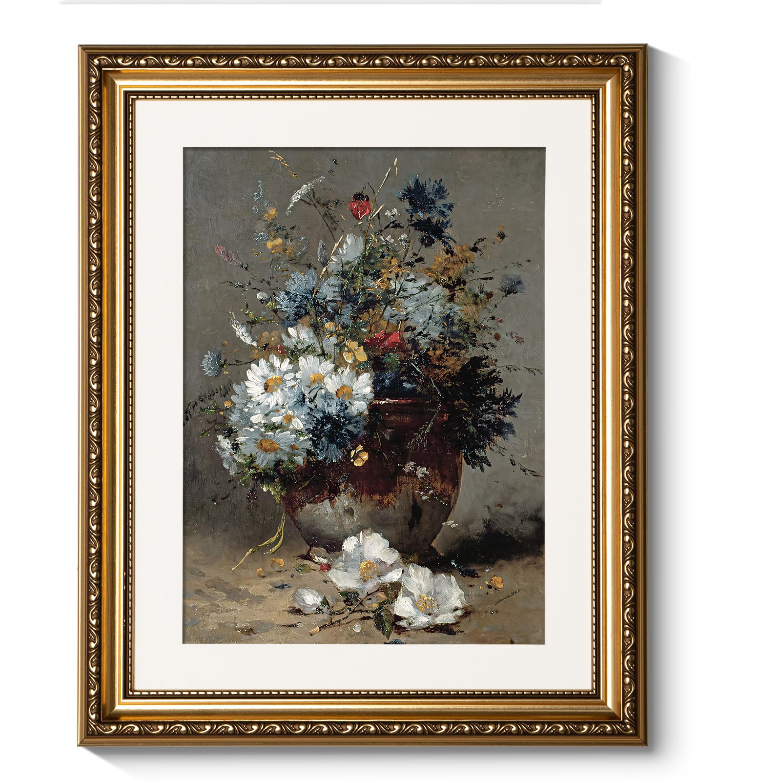 ARPEOTCY Vintage Gold Framed Daisies Wall Art, Bedroom Bathroom Living Room Retro Floral Picture Wall Decor, Canvas Prints, Anti